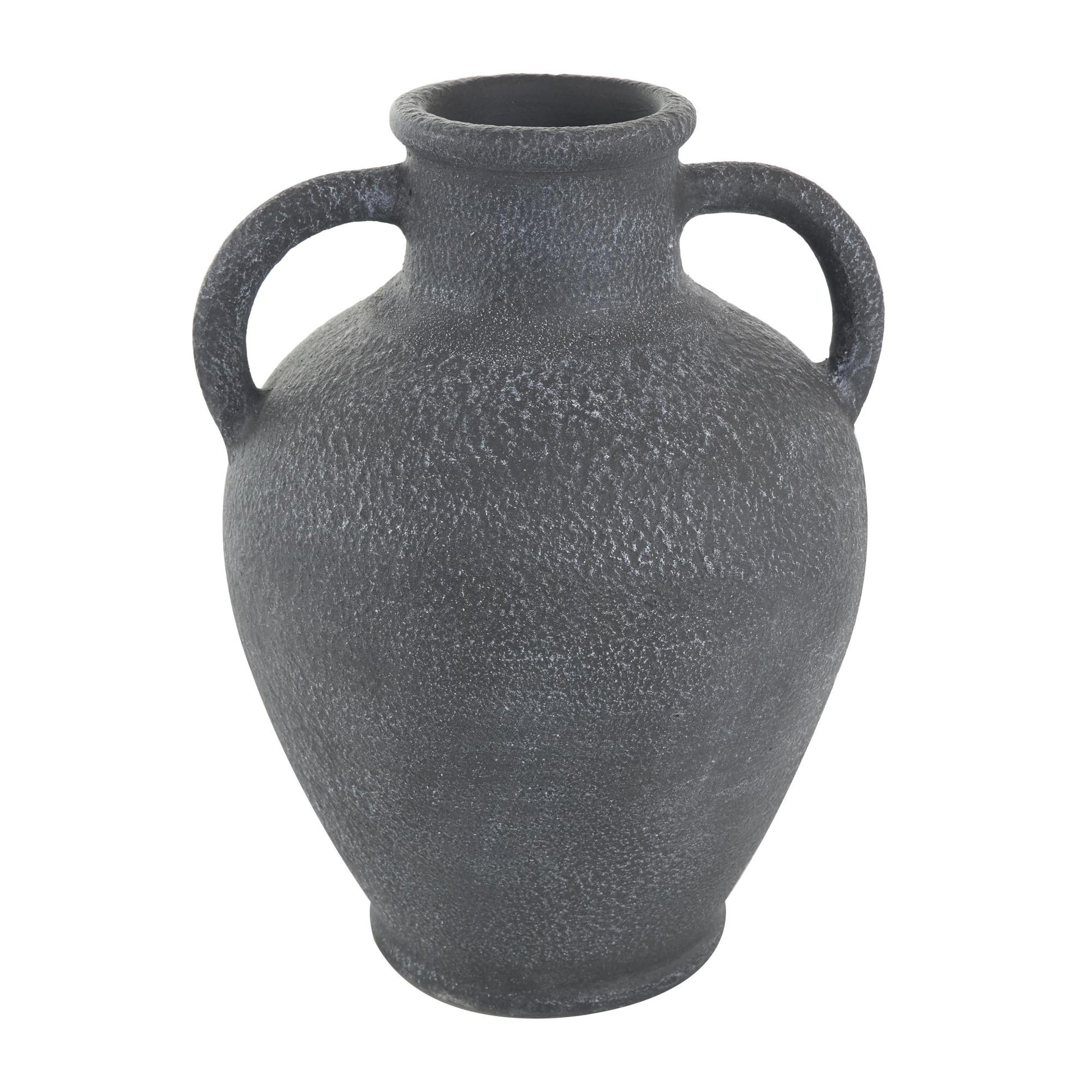Black Ceramic Whitewashed Textured Amphora Decorative Vase with 2 Handles