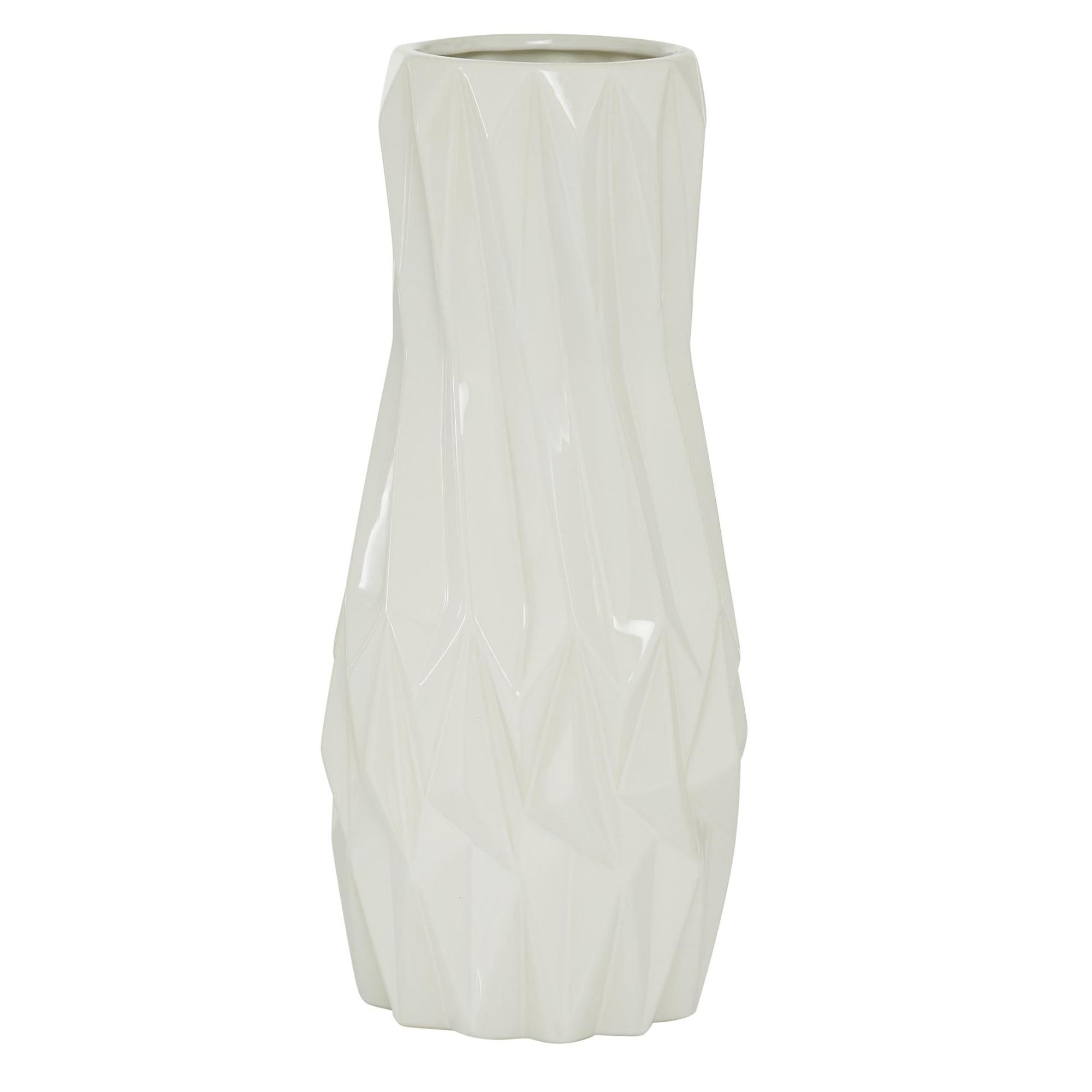 White Ceramic Geometric Decorative Vase