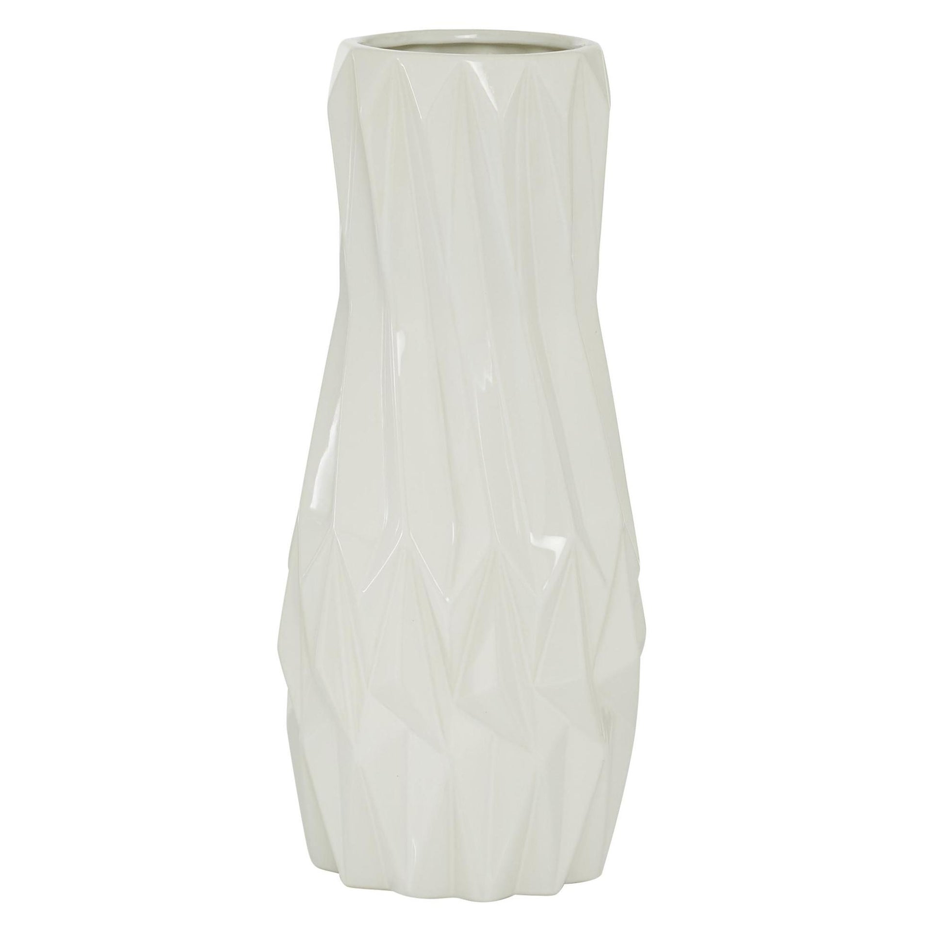 White Ceramic Geometric Decorative Vase