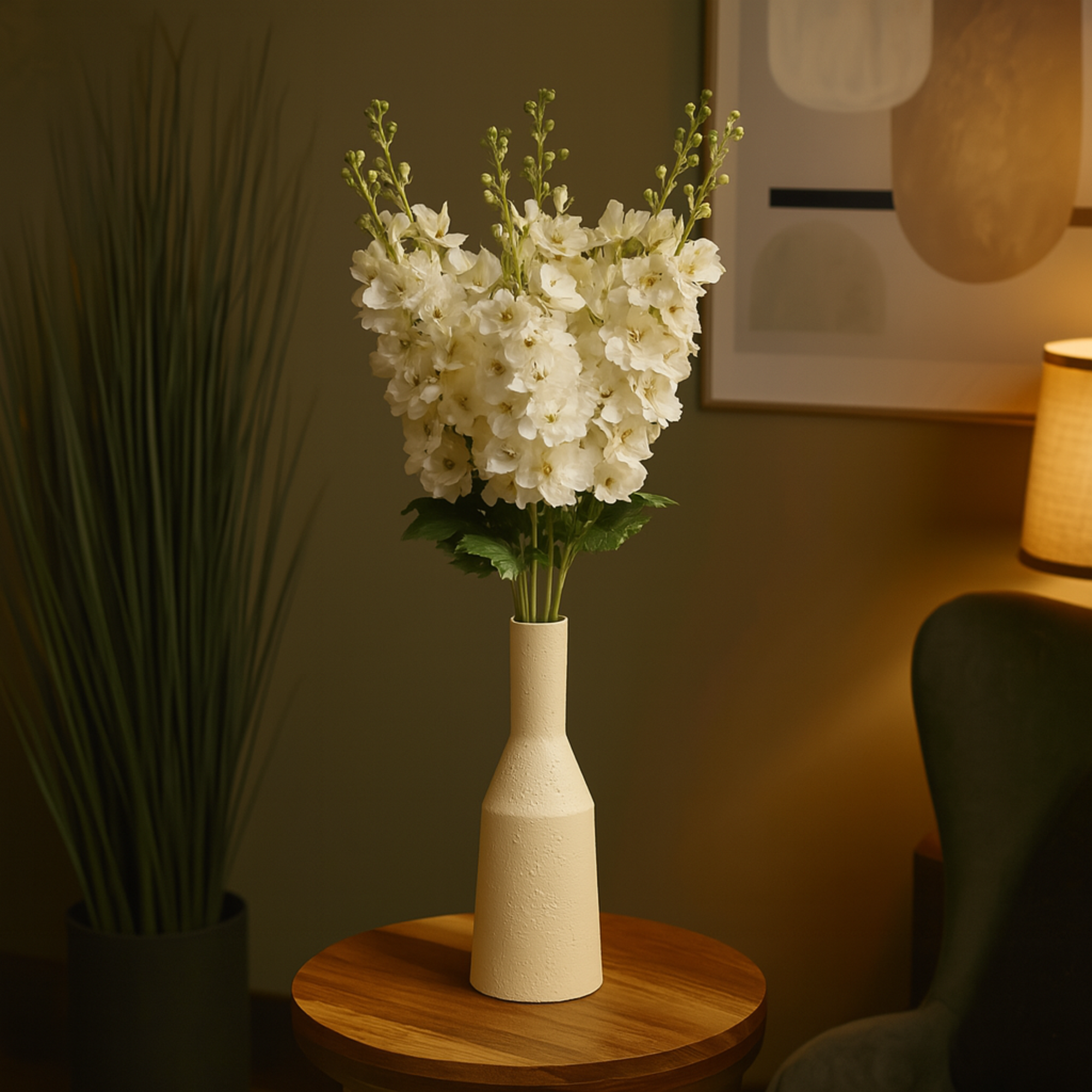 Set of 8 Delphinium White Faux Foliage Tall Indoor Outdoor Artificial Flower Stem