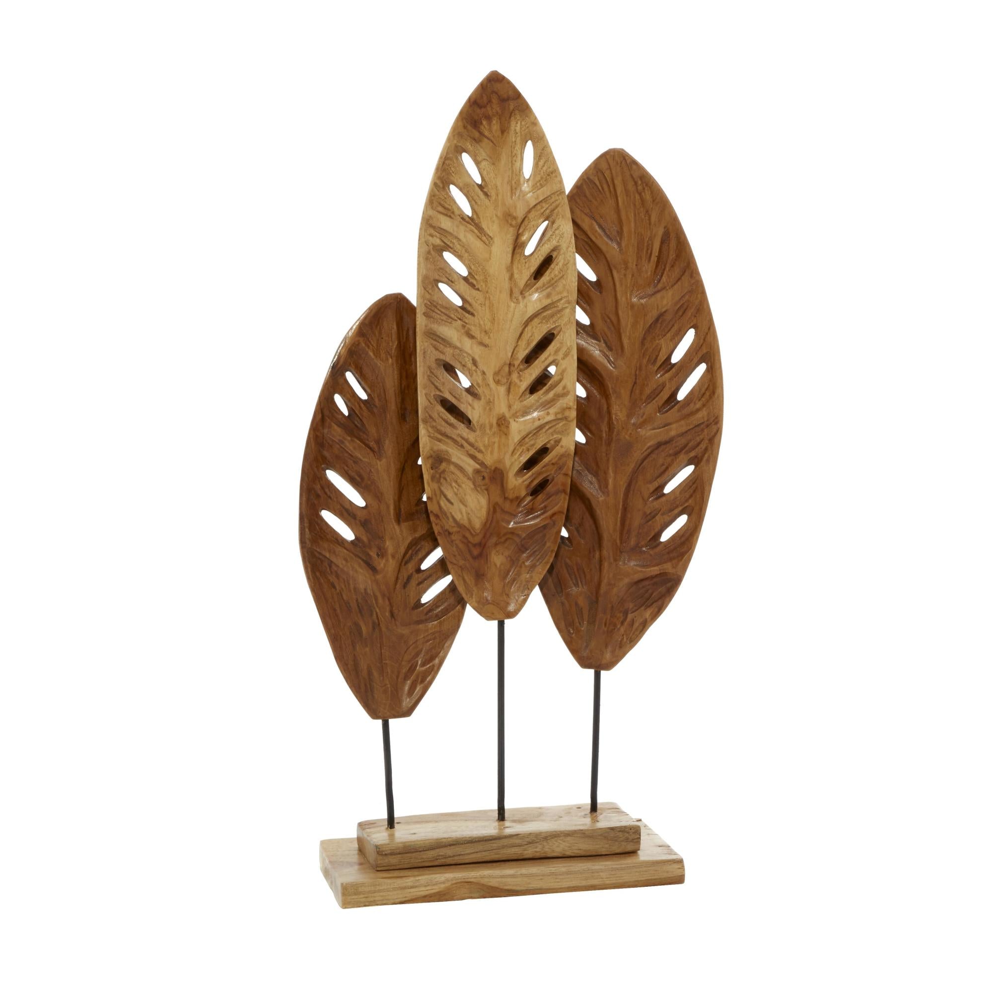 Leaf Brown Teak Wood Handmade Decorative Sculpture