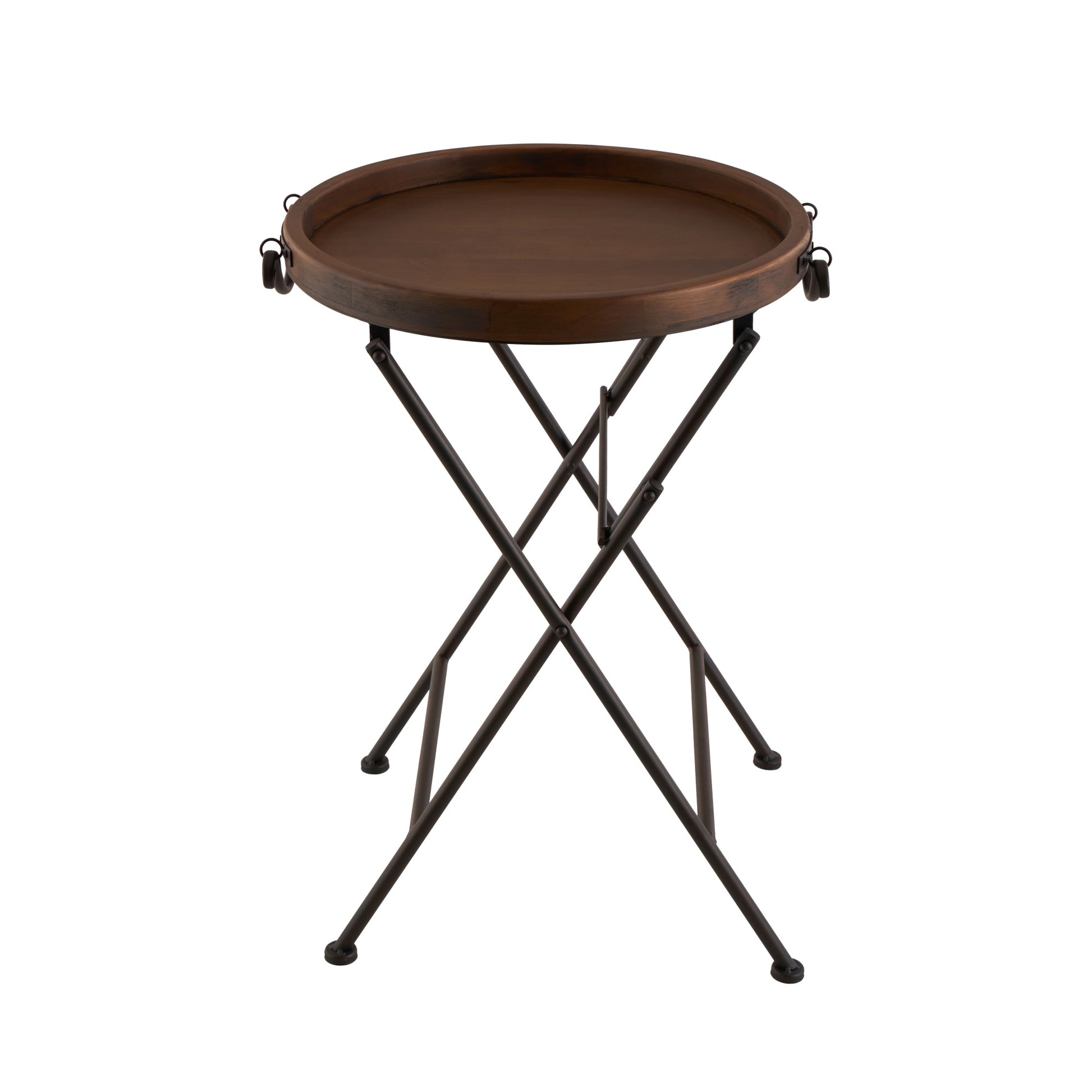 Black Metal Side End Accent Table with Brown Wood Top