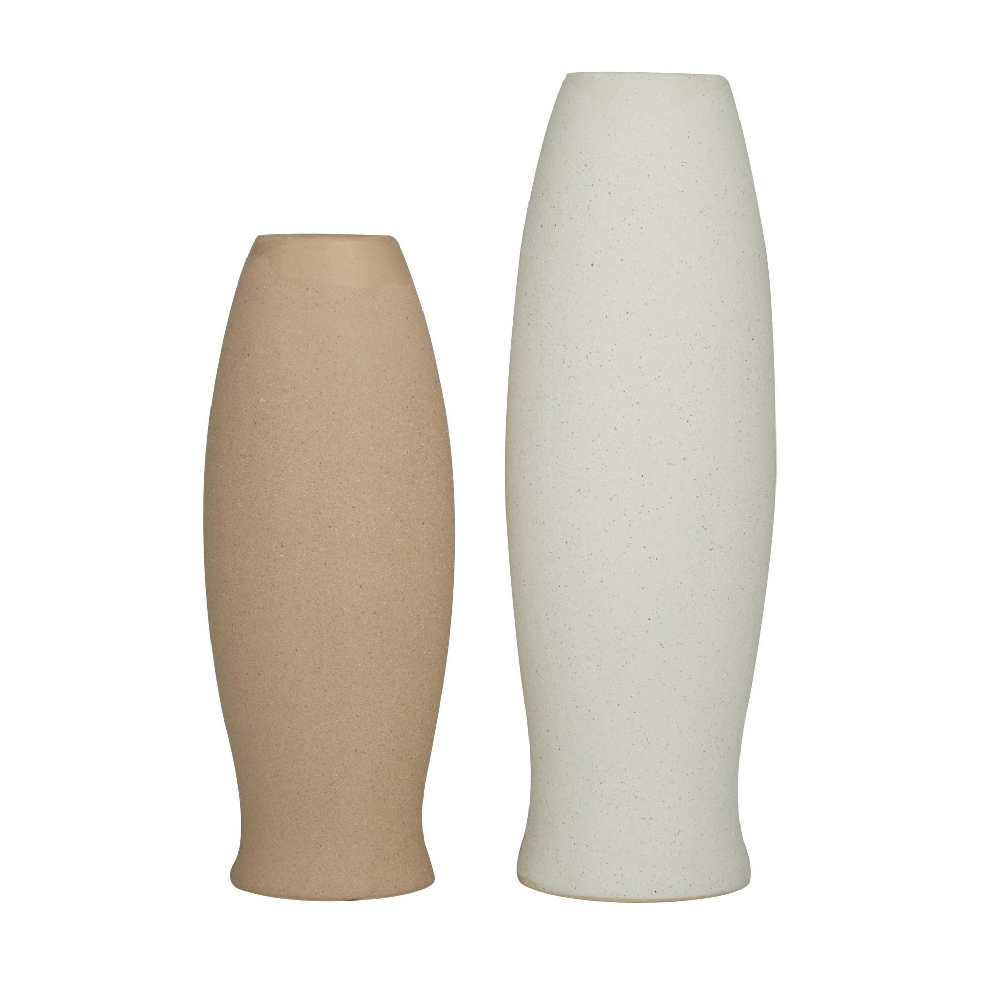 Set of 2 Tribal Beige Ceramic Easter Island Head Decorative Vase