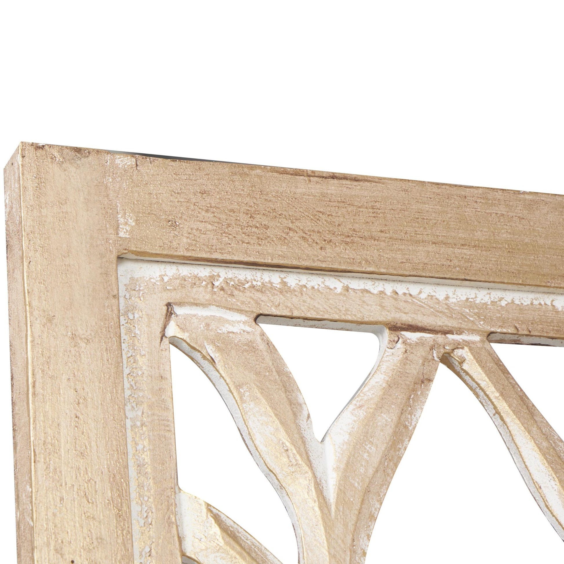 Tree Gold Wooden Hinged Foldable Partition 4 Panel Partition Room Divider Screen with Carved Designs