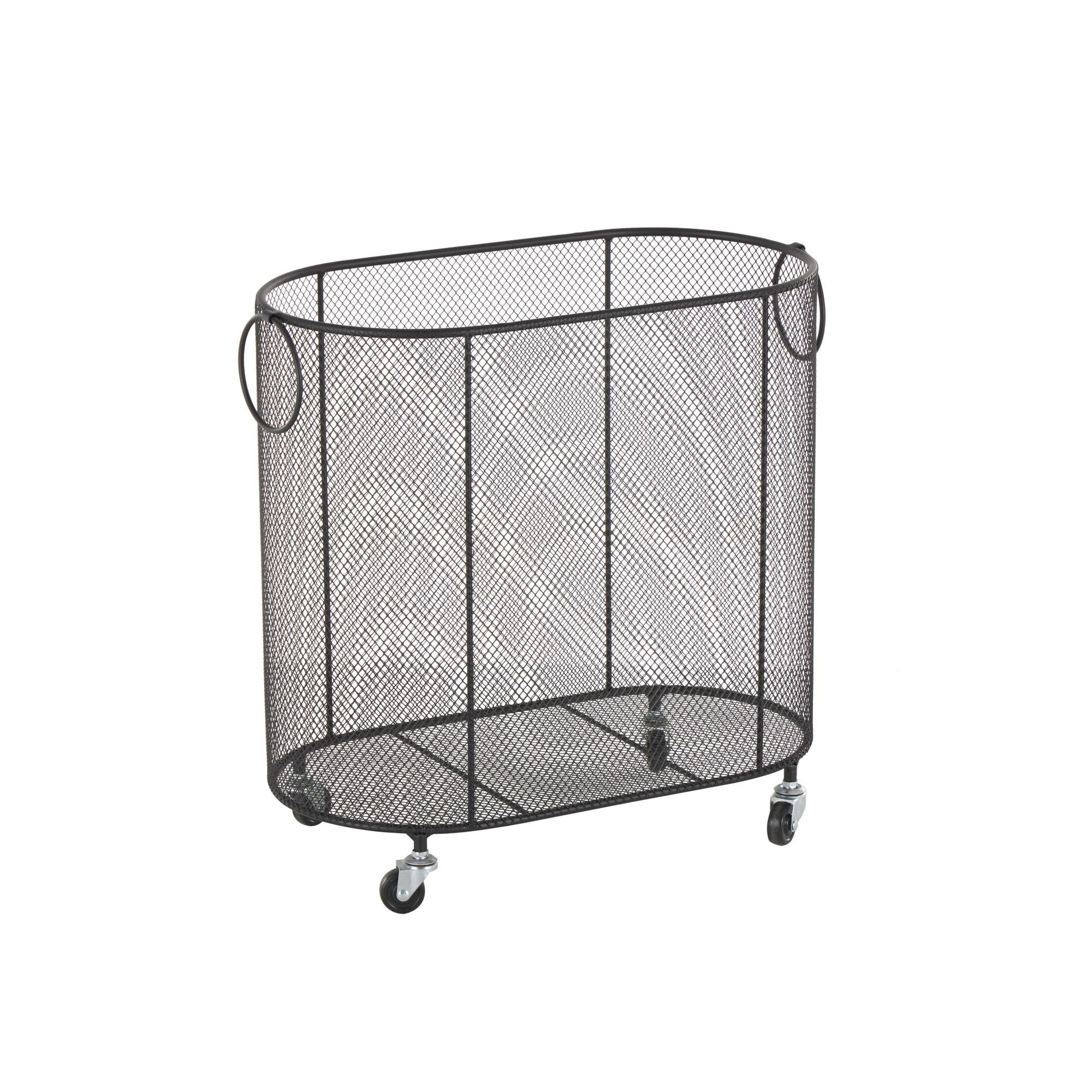 Metal Oval Mesh Wire Rolling Laundry Mobile Storage Cart with Ring Handles