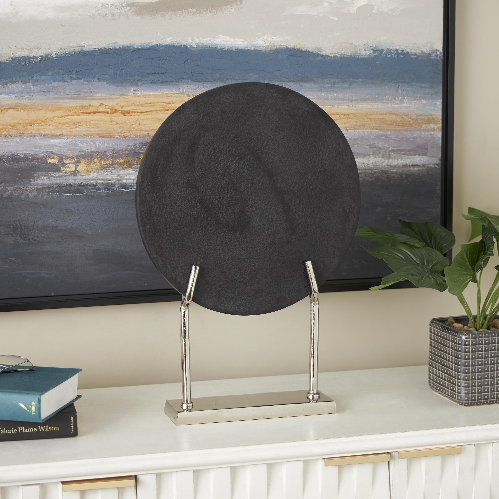 Abstract Marble Textured Disk Decorative Sculpture with Gold Stand 14" x 3" x 20"