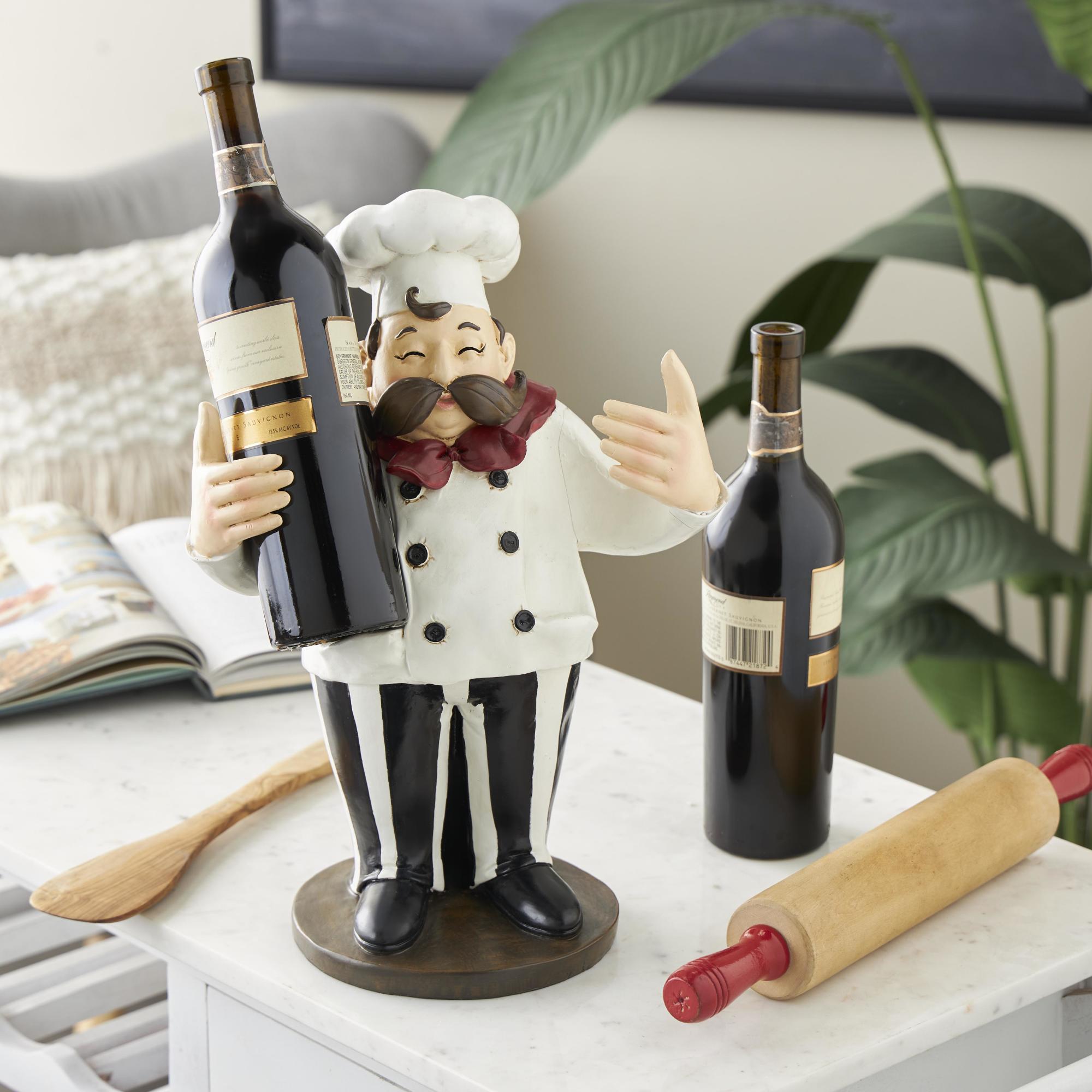 Chef White Polystone Kitchen Decorative Figurine 2 Bottle Decorative Sculpture