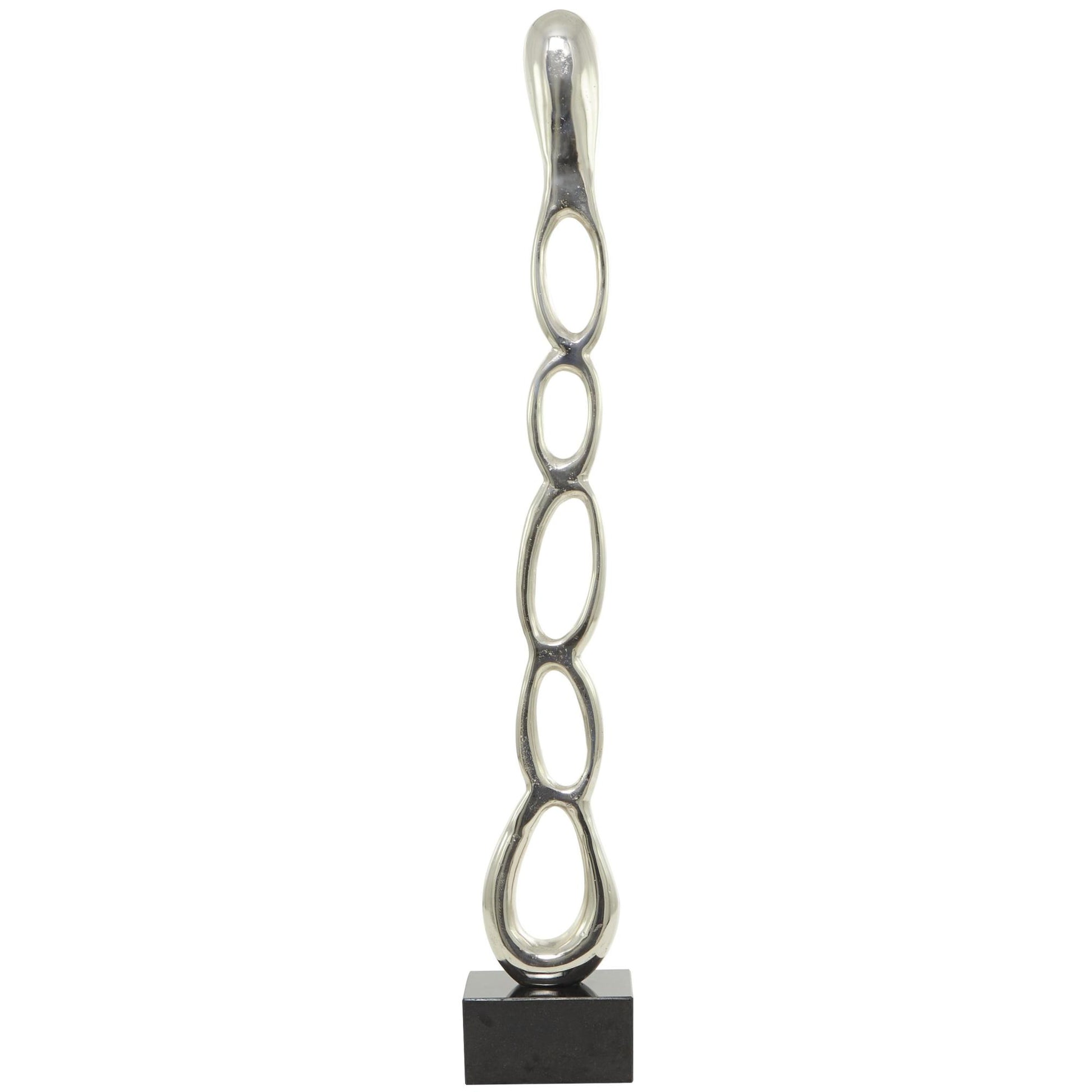 Abstract Aluminum Metal Tall Linked Floor Decorative Sculpture with Black Base