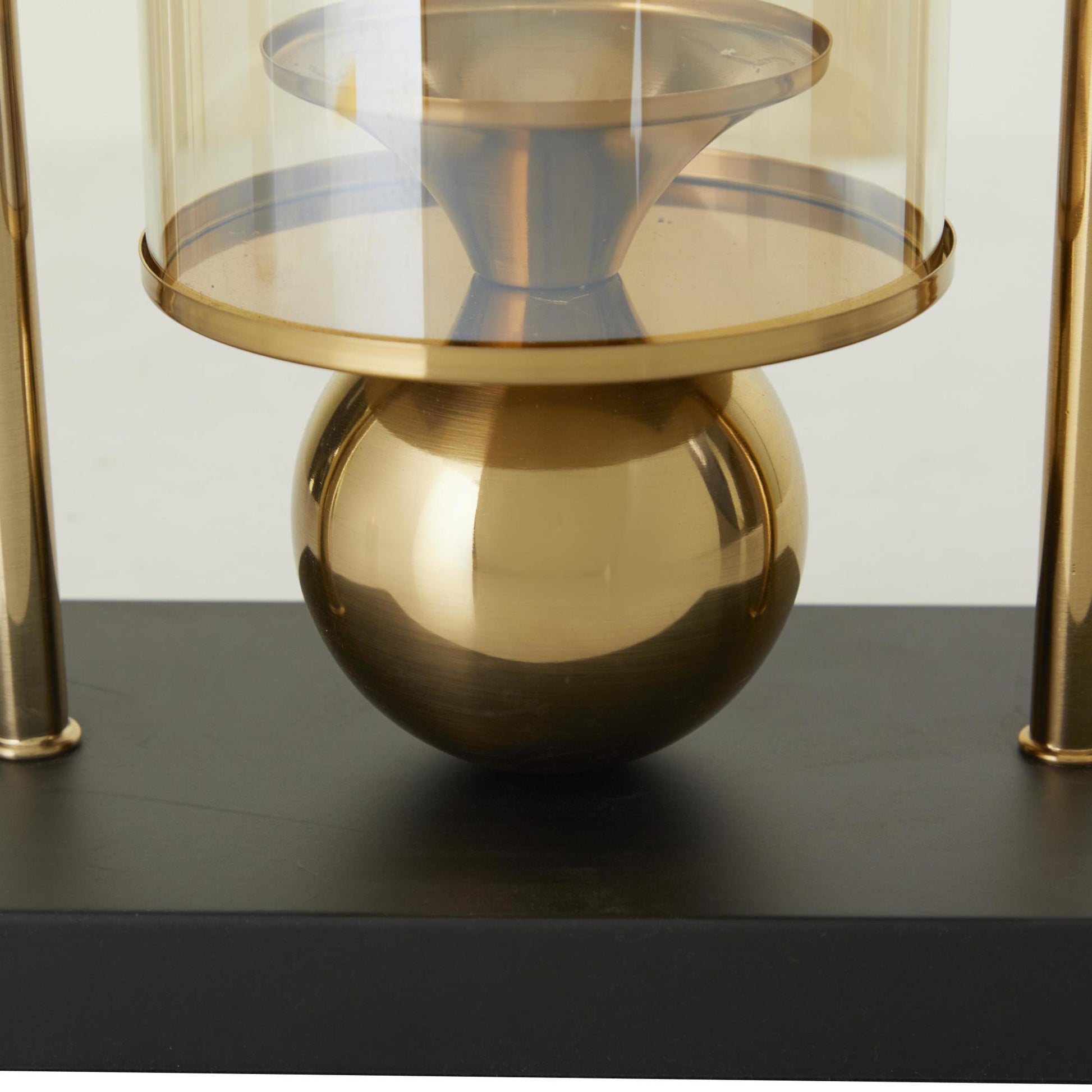 CosmoLiving by Cosmopolitan Gold Metal Iridescent Pillar Room Hurricane Lamp with Ball Accent and Black Base