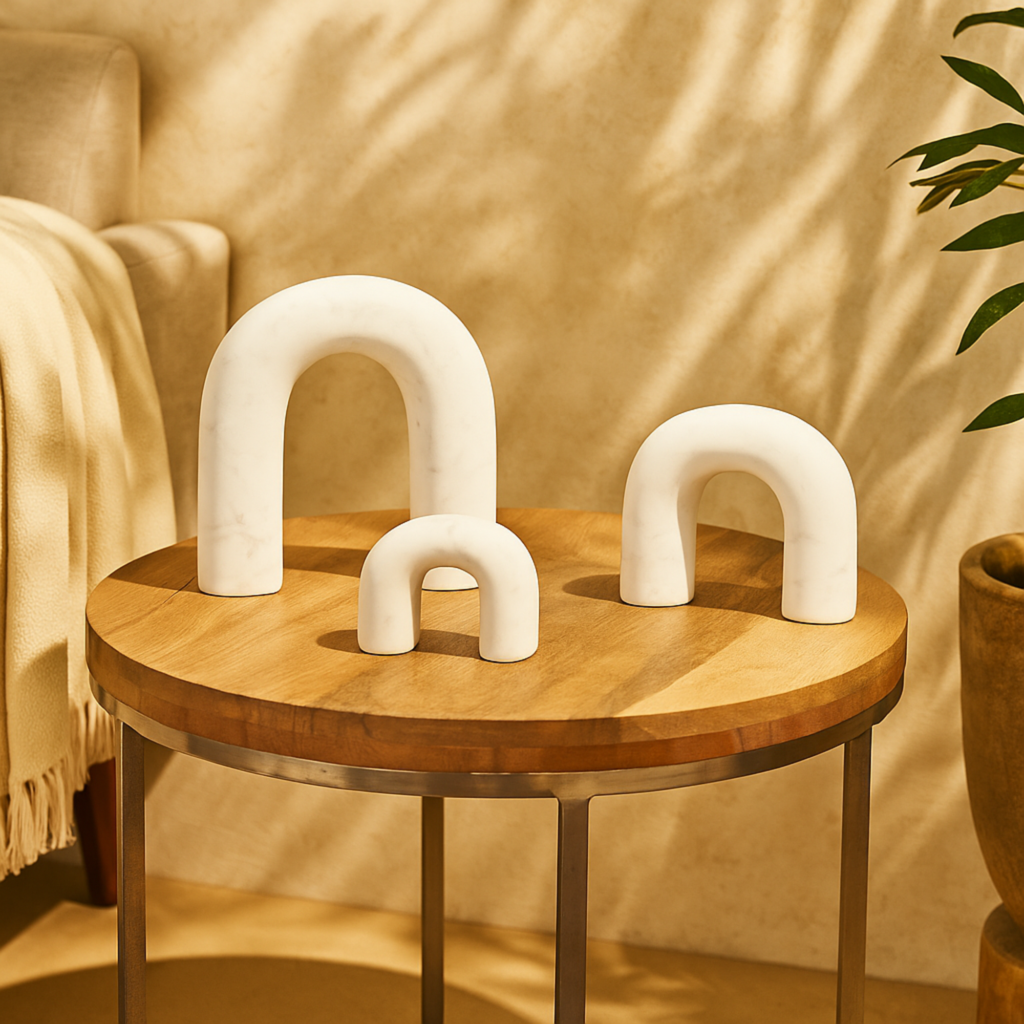 Set of 3 Abstract Marble Arched Decorative Sculpture with Varying Sizes Set of 3 7", 5", 3"H