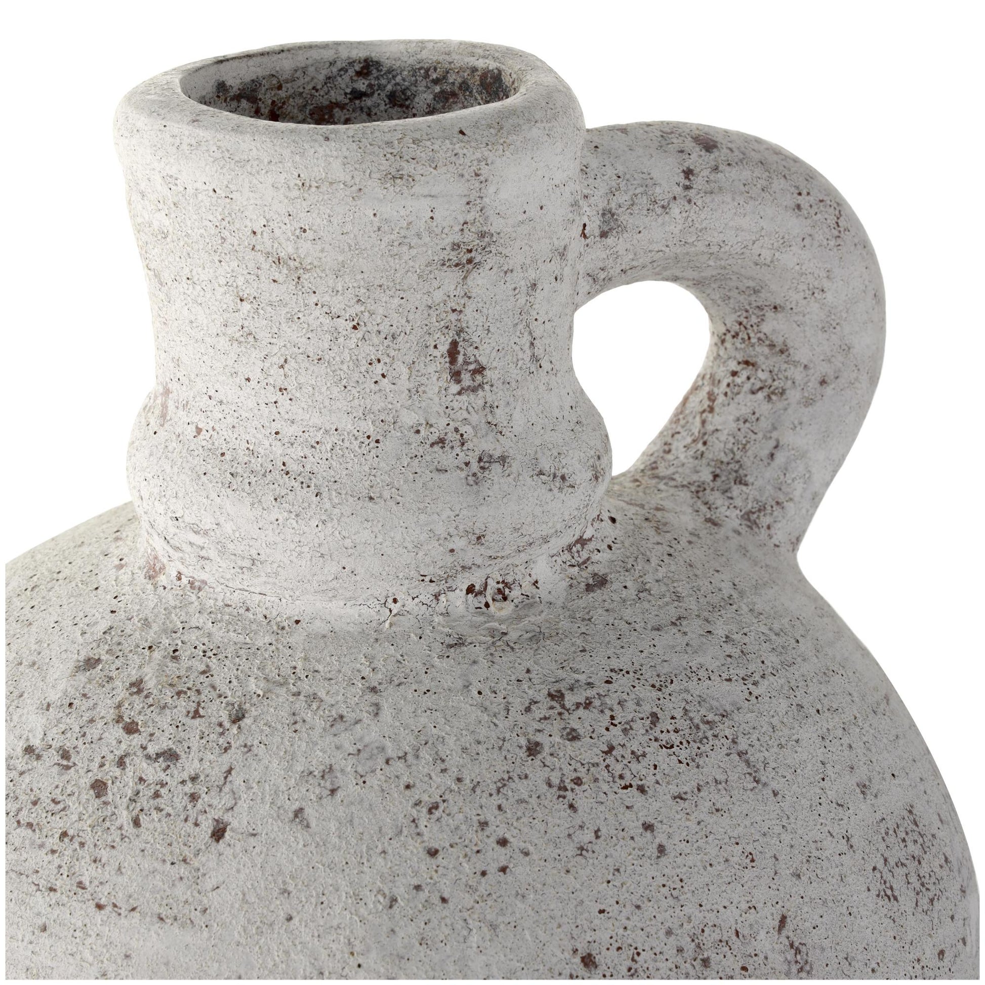 White Ceramic Antique Style Textured Decorative Vase with Curved Handle