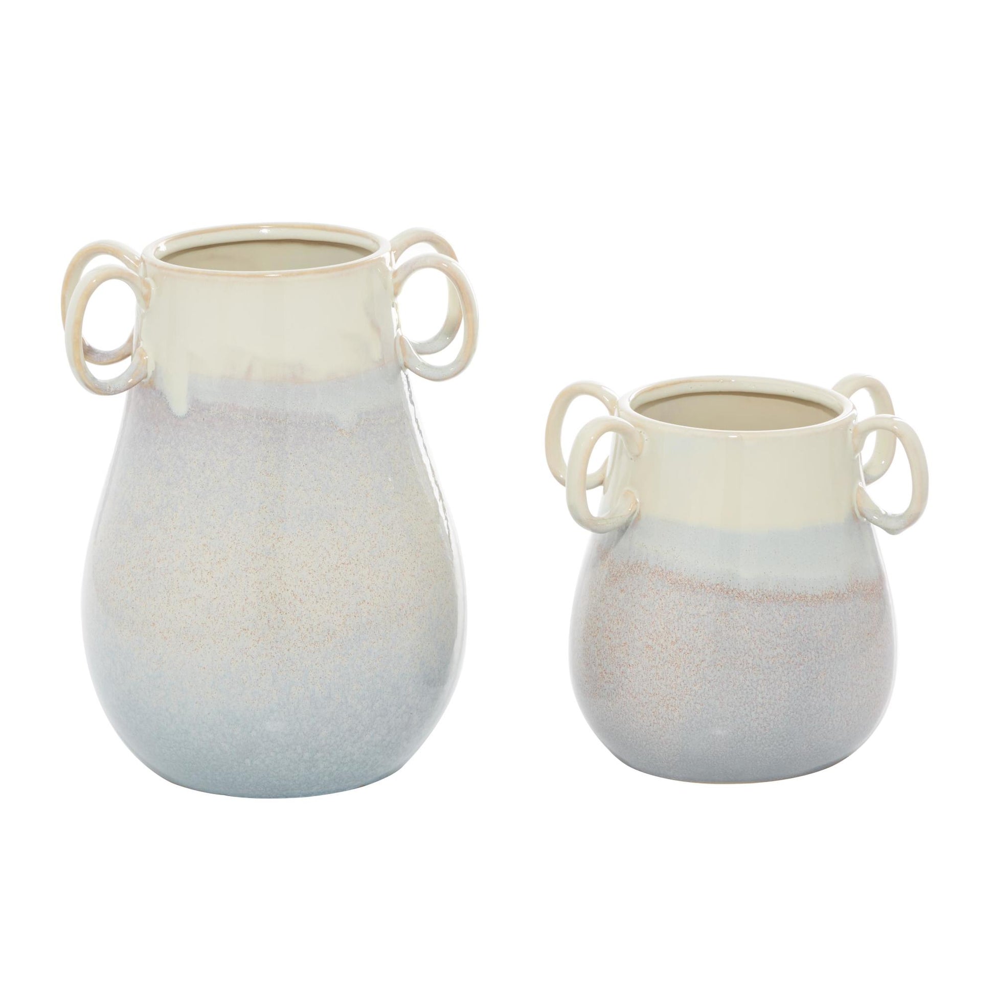 Set of 2 White Ceramic Decorative Vase with Handles