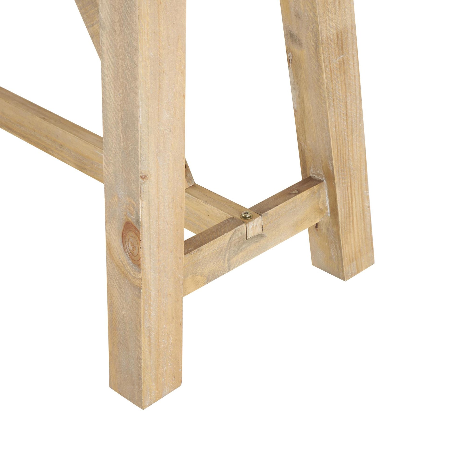 Light Brown Wood Rectangular Living Room Console Table with Flared Legs and Crossed Beams