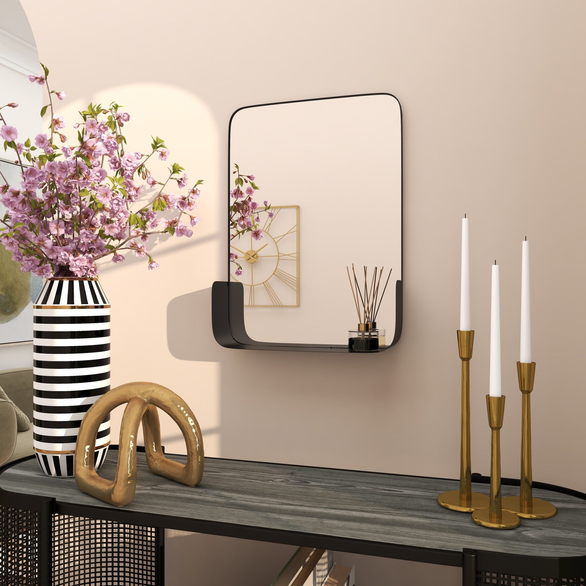 CosmoLiving by Cosmopolitan Metal Small Curved Rectangular 1 Shelf Room Wall Mirror