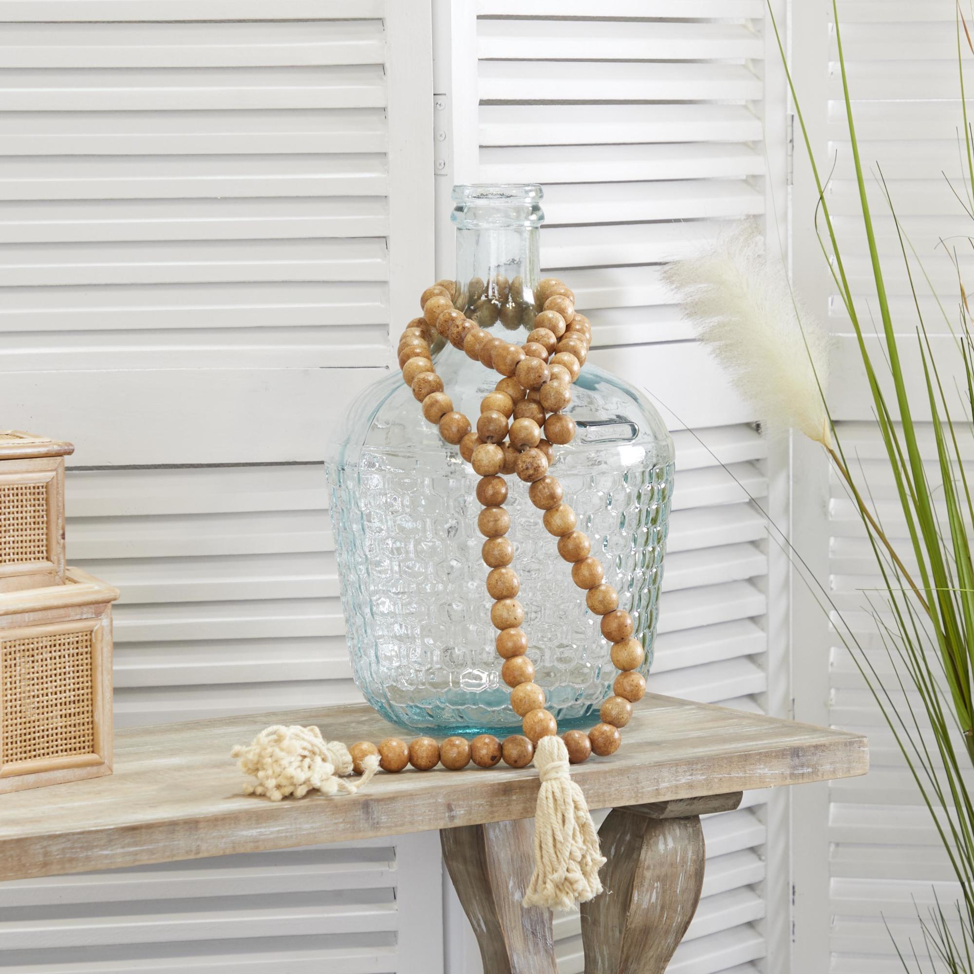 Mango Wood Handmade Round Long Carved Beaded Garland with Tassel