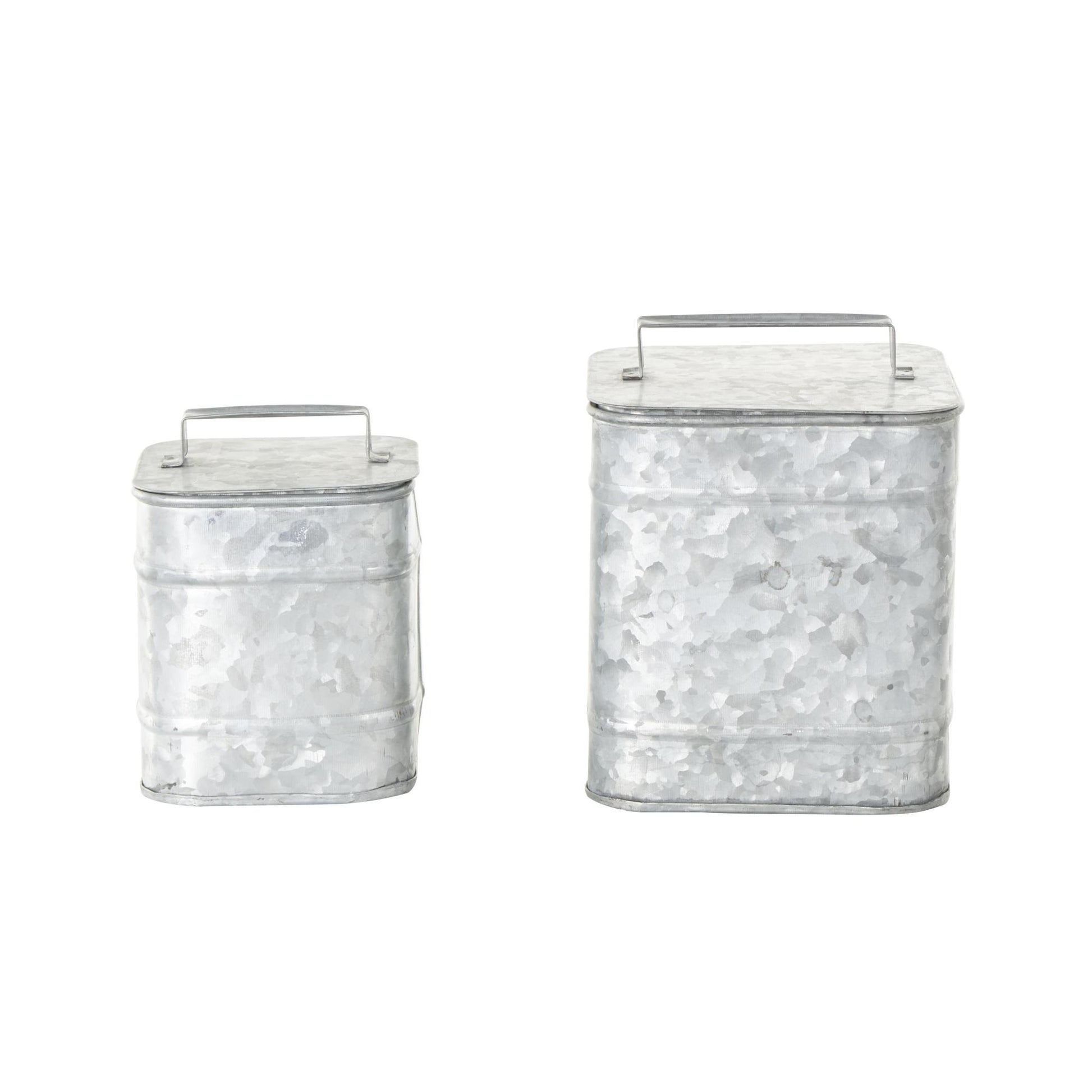 Set of 2 Silver Metal Decorative Canisters