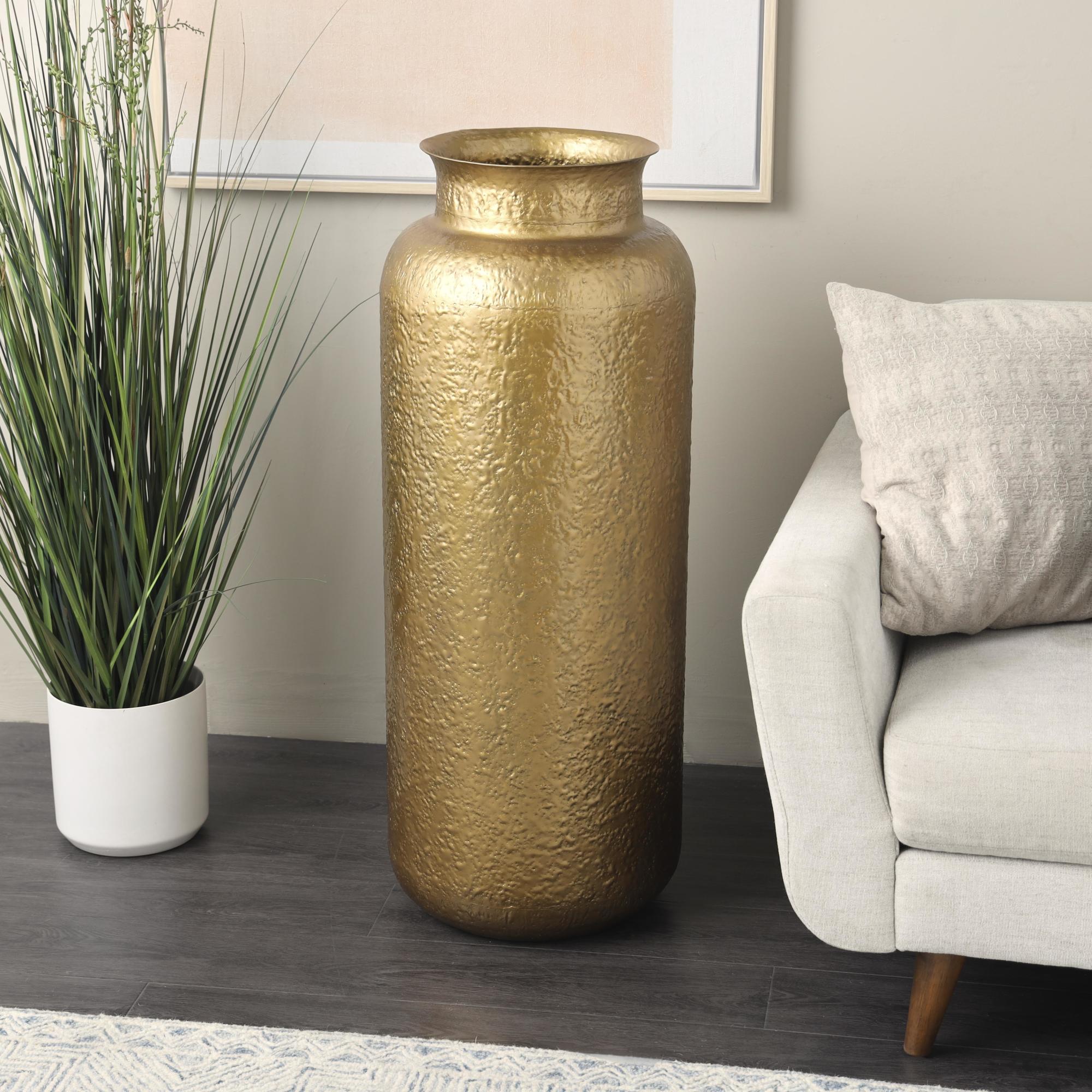 Gold Metal Tall Textured Hammered Floor Decorative Vase