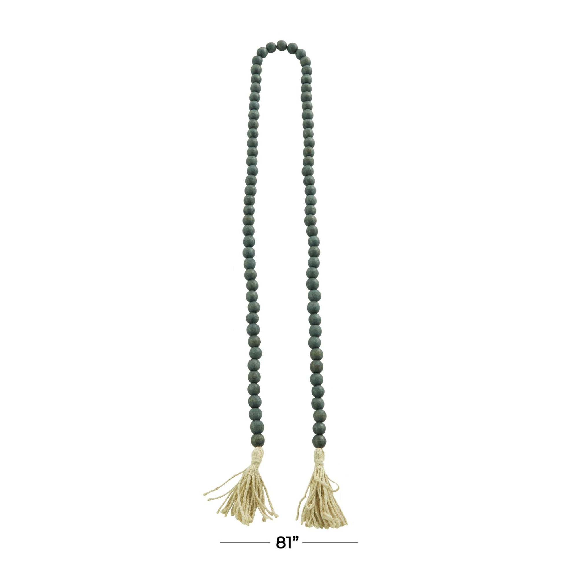 Mango Wood Handmade Round Long Carved Beaded Garland with Tassel