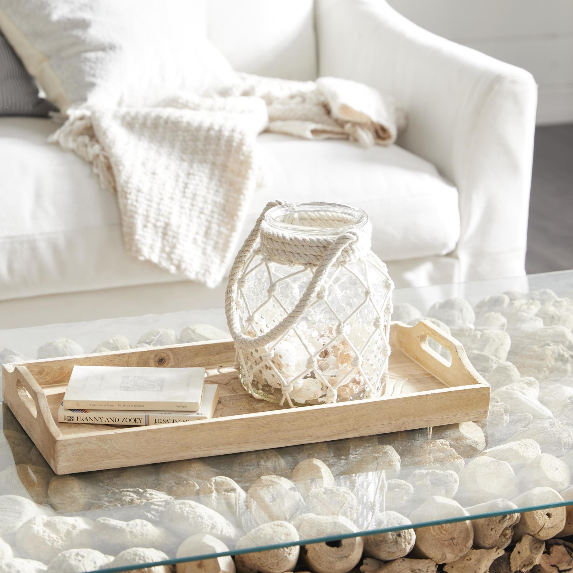 Glass Decorative Indoor Outdoor Candle Lantern with Rope Handle