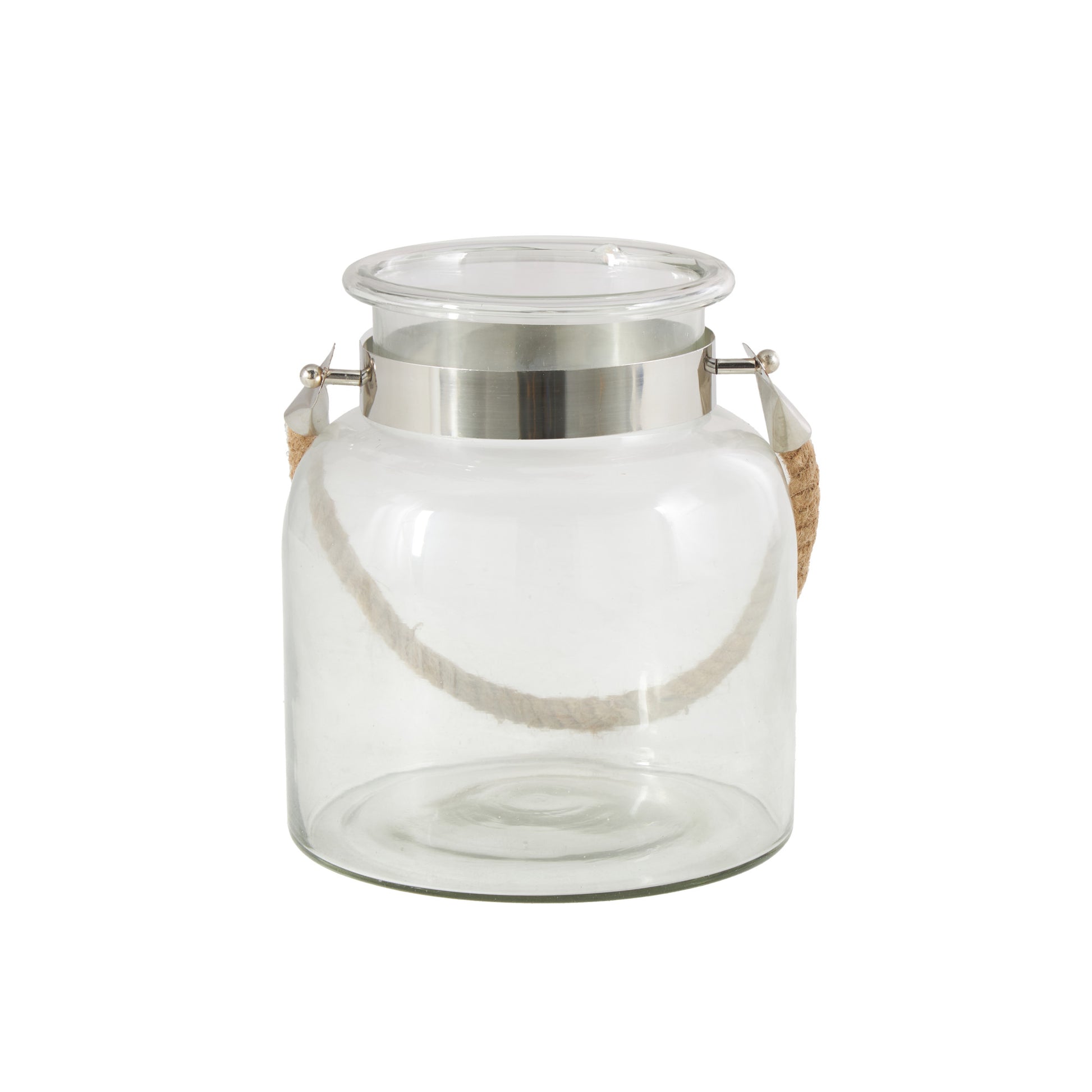 Clear Glass Handmade Decorative Indoor Outdoor Candle Lantern with Rope Handle