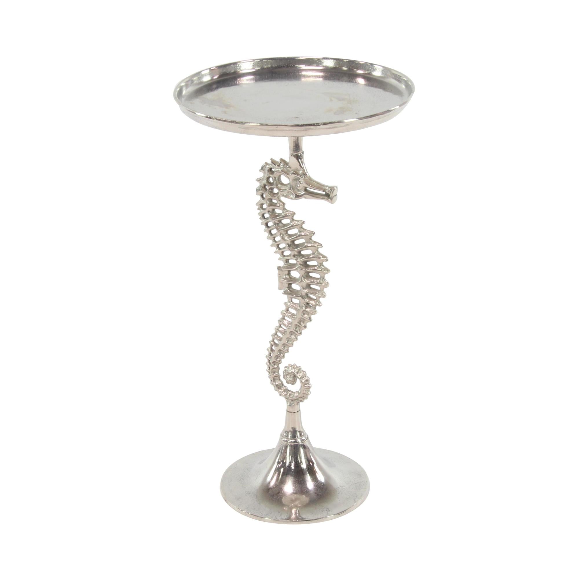Sea Horse Aluminum Metal Side End Accent Table with Black Marble Table Top 13" x 13" x 25"