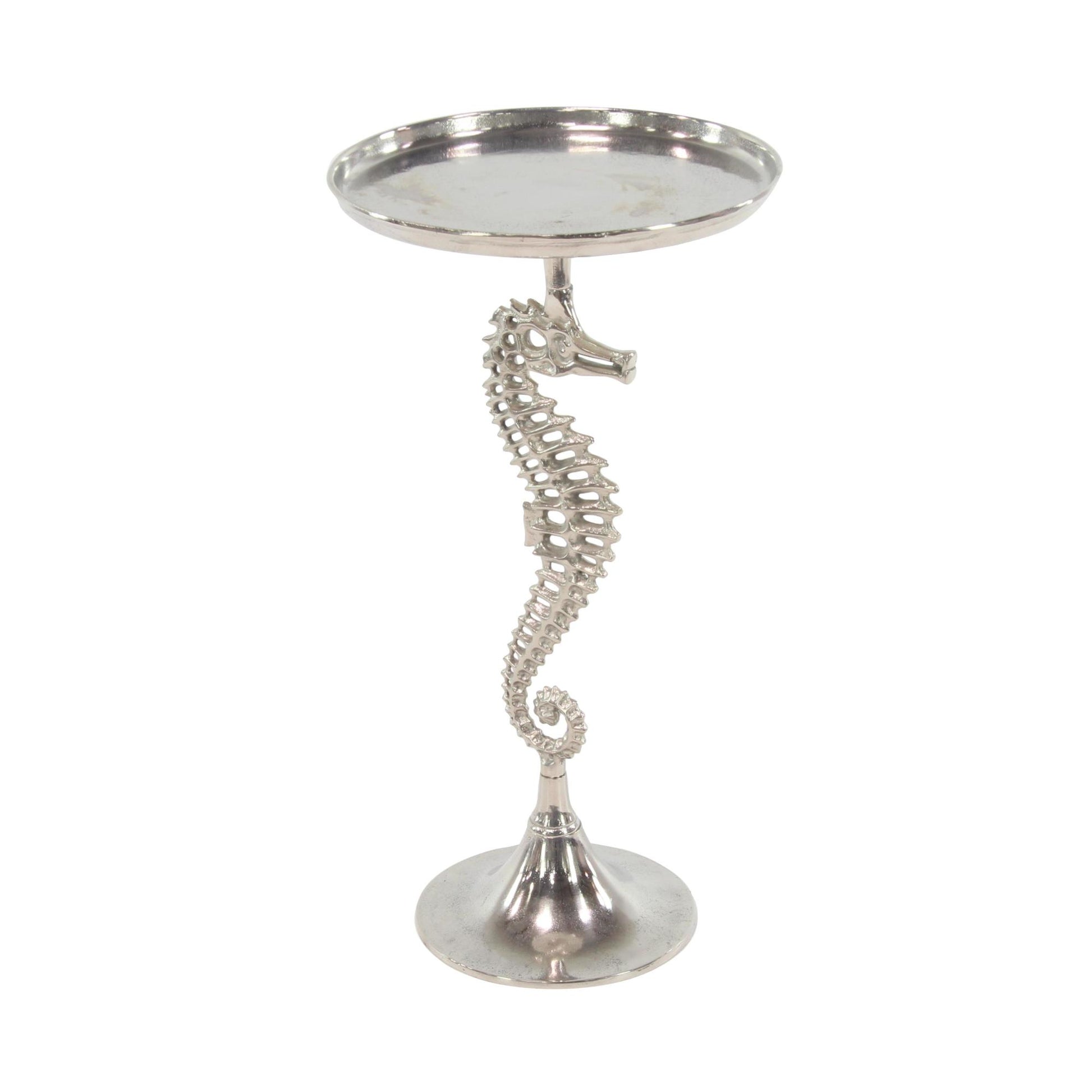 Sea Horse Aluminum Metal Side End Accent Table with Black Marble Table Top 13" x 13" x 25"