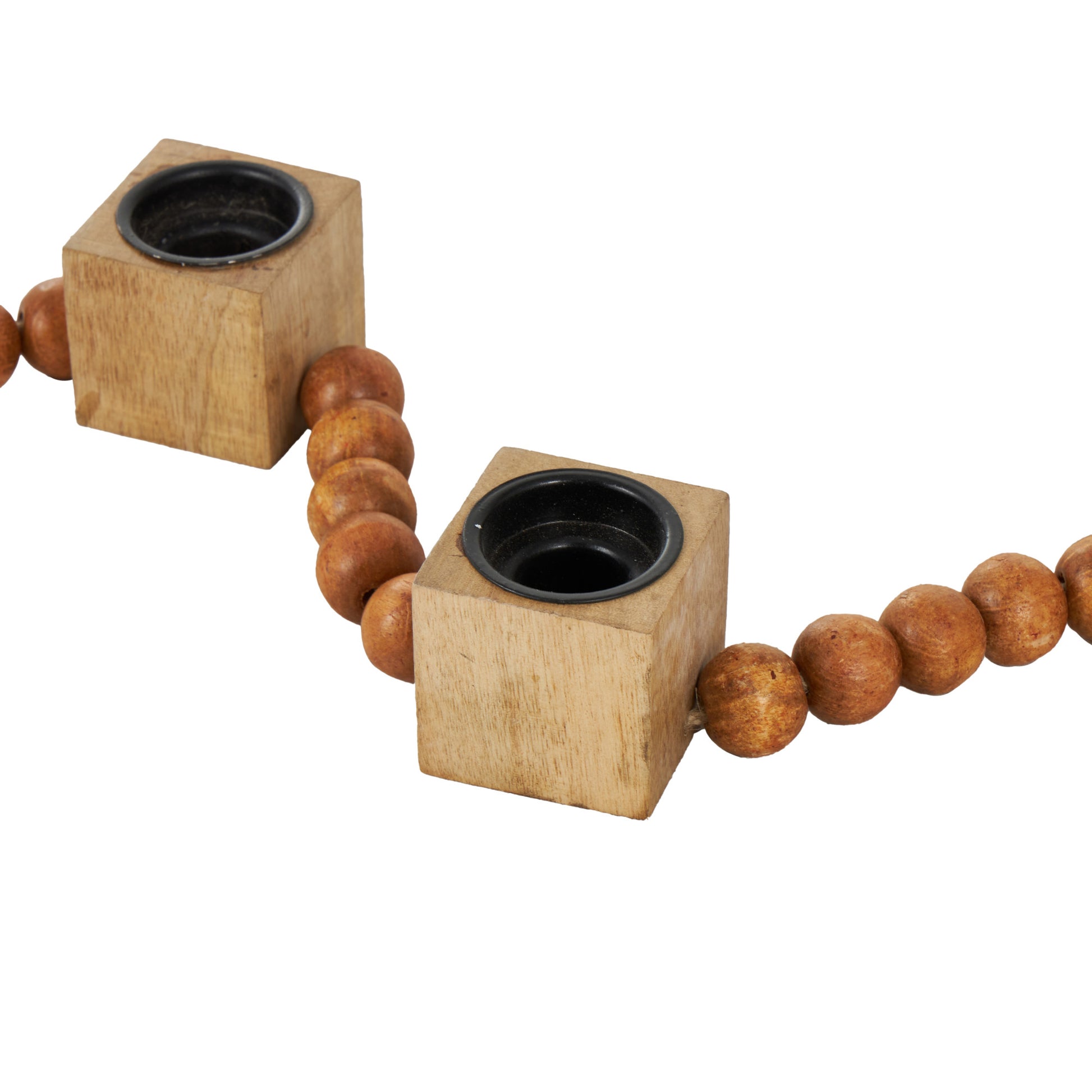Wood Garland Decorative Candle Holder with Brown Tassel