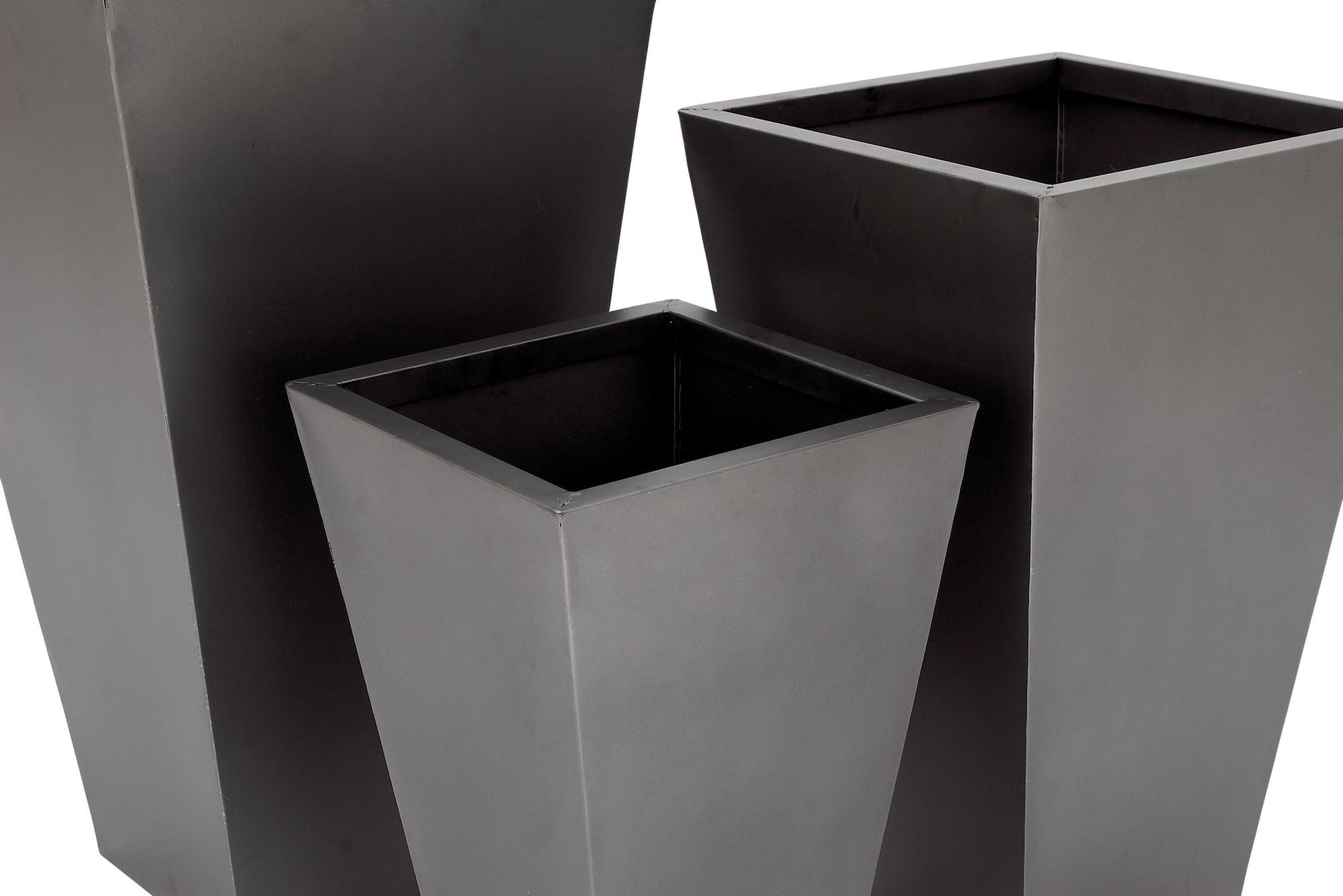 Set of 3 Geometric Metal Light Weight Indoor Outdoor Planter with Tapered Base