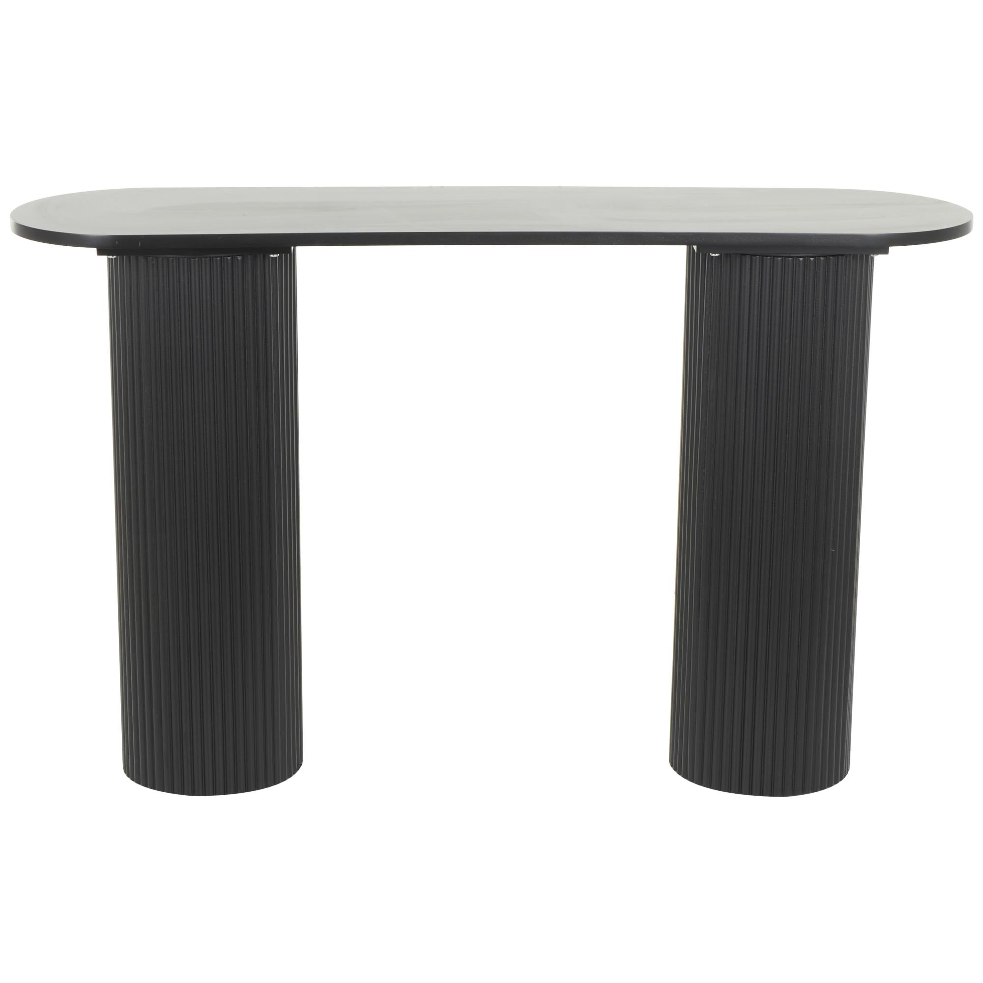Geometric Black Wooden Oval Living Room Console Table with Ribbed Pillar Legs