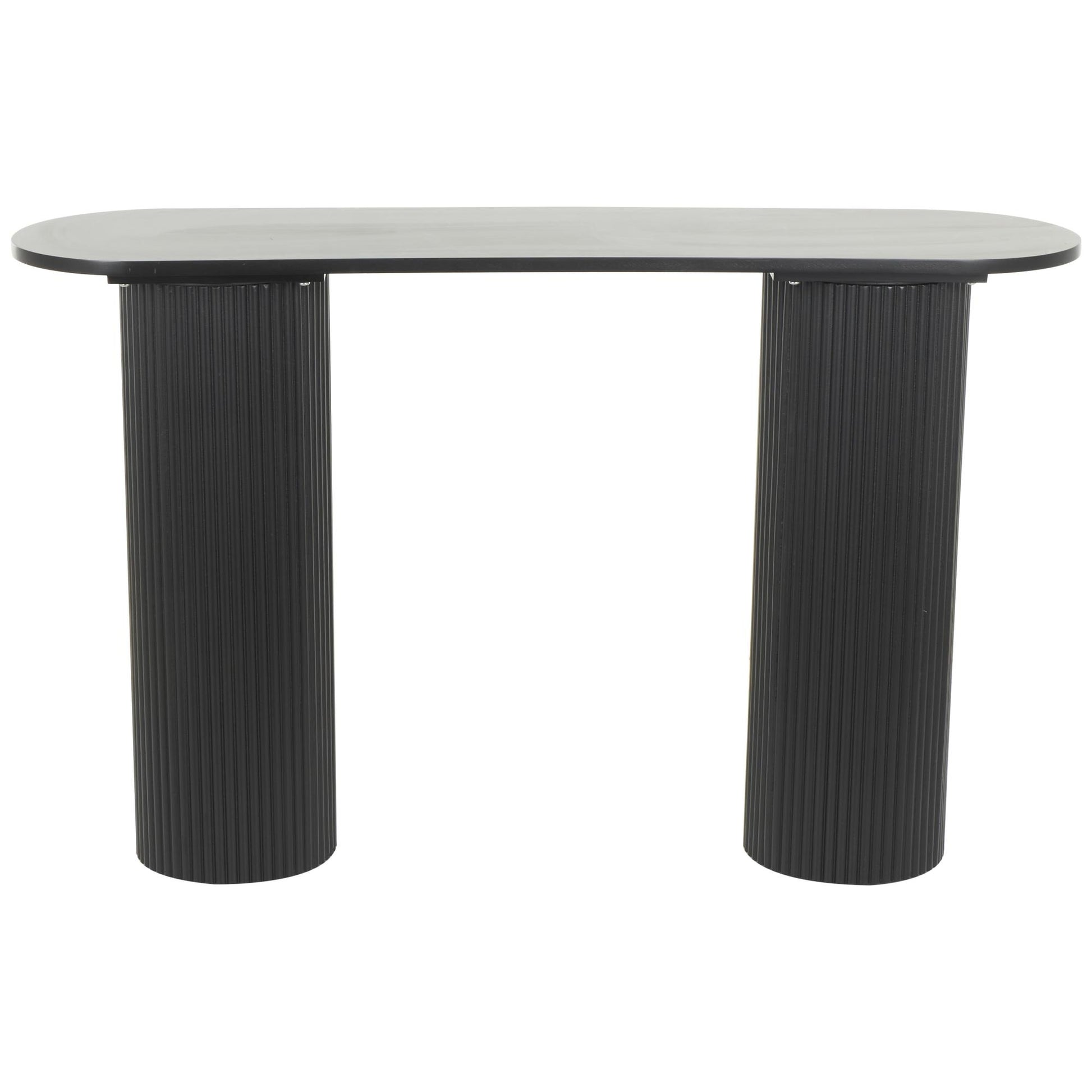 Geometric Black Wooden Oval Living Room Console Table with Ribbed Pillar Legs