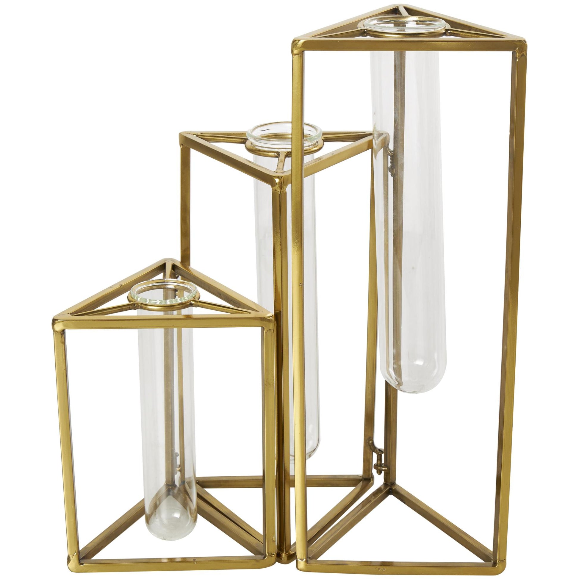 Geometric Gold Stainless Steel Metal Foldable Test Tube Bud Decorative Vase with Triangular Frames