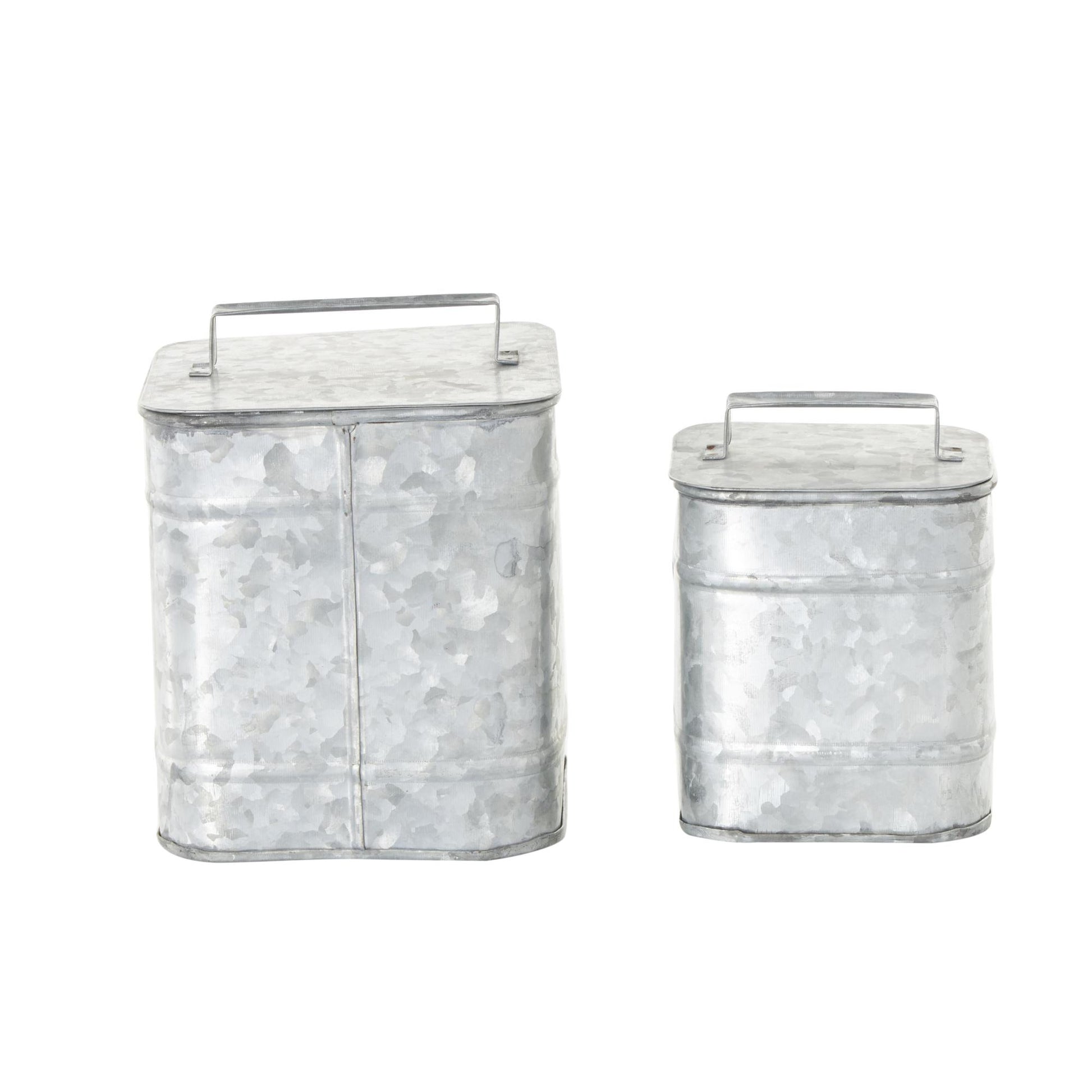Set of 2 Silver Metal Decorative Canisters