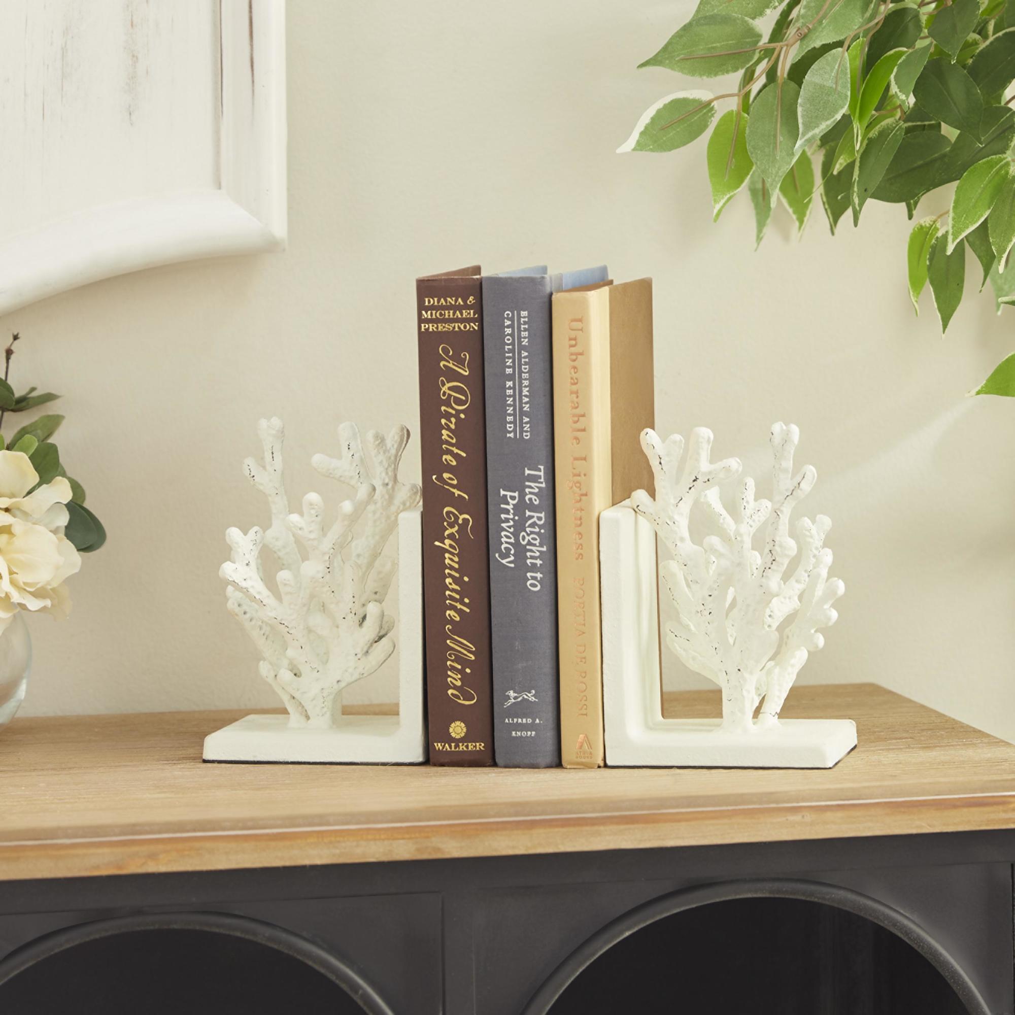 Set of 2 Coral Metal Decorative Bookends Set of 2 5"W, 7"H