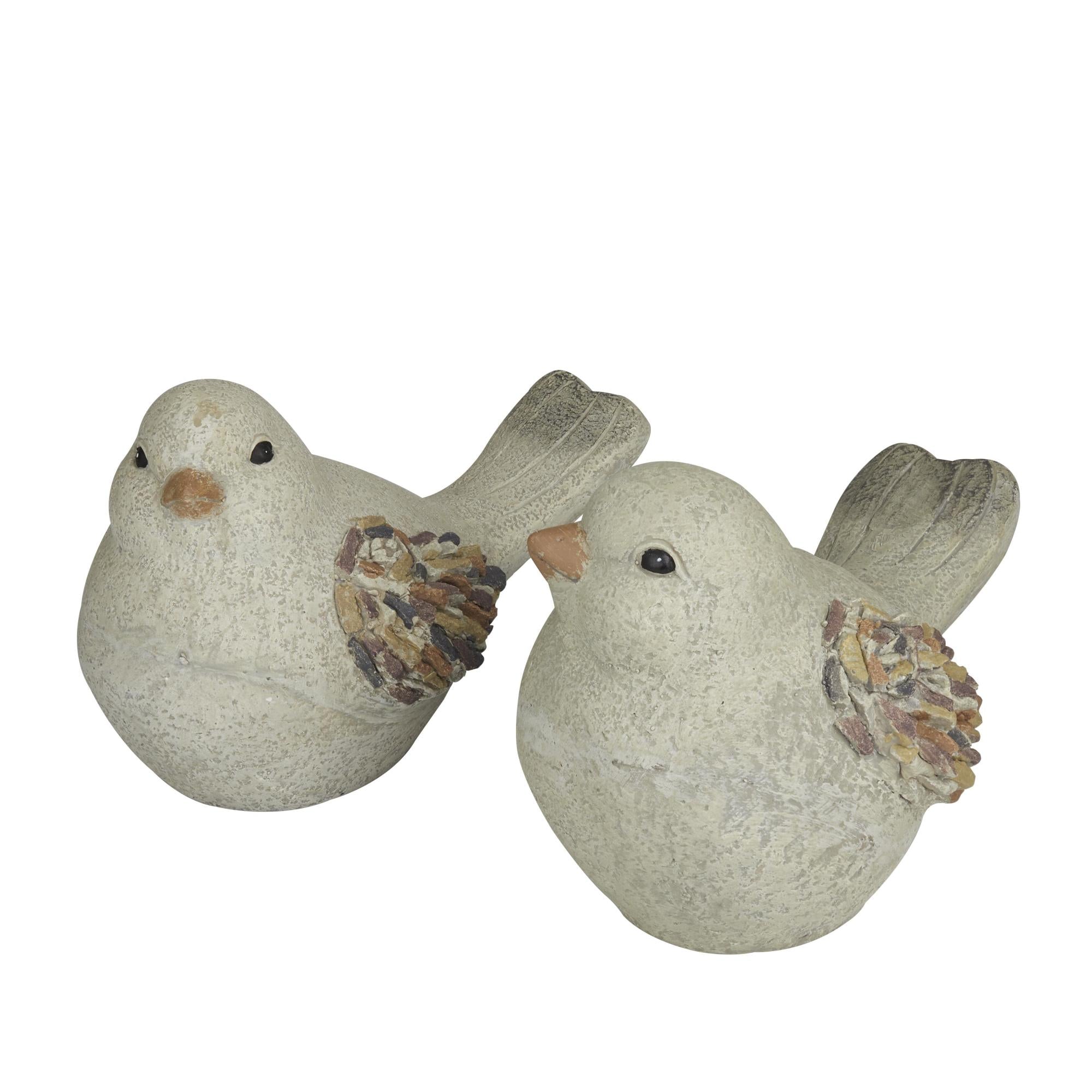 Set of 2 Bird Gray Polystone Indoor Outdoor Decorative Garden Sculpture