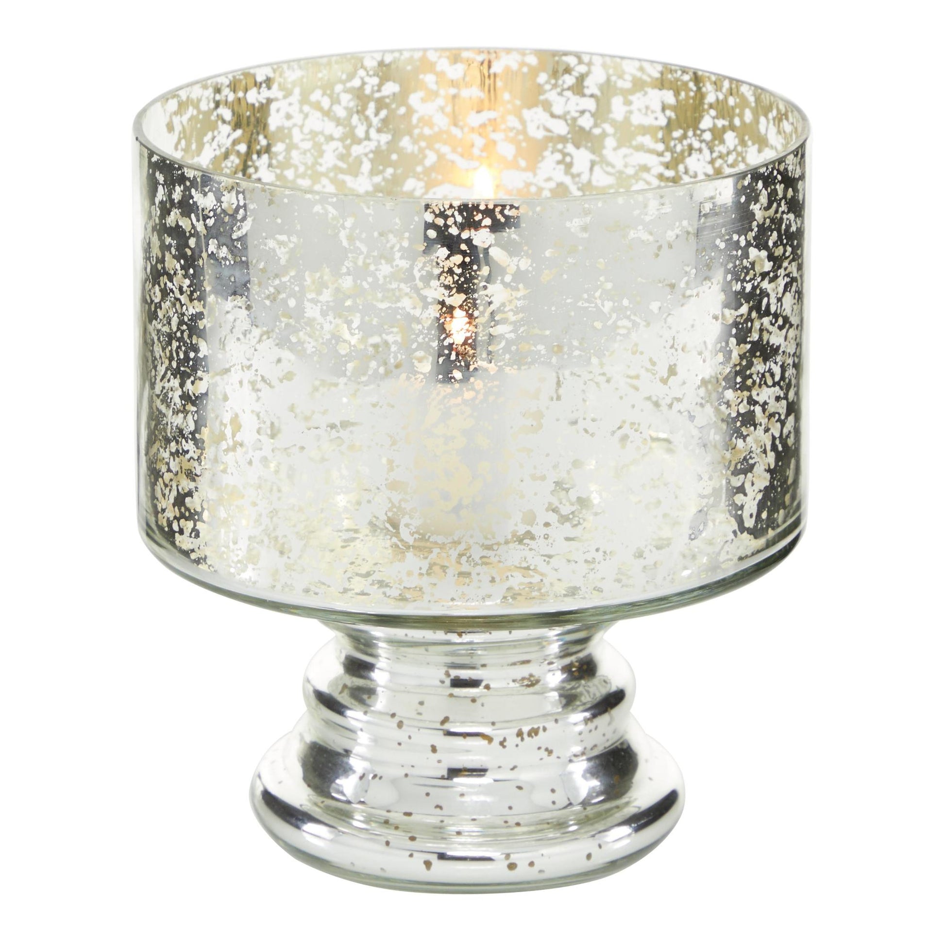 Silver Glass Handmade Turned Style Pillar Room Hurricane Lamp with Faux Mercury Glass Finish