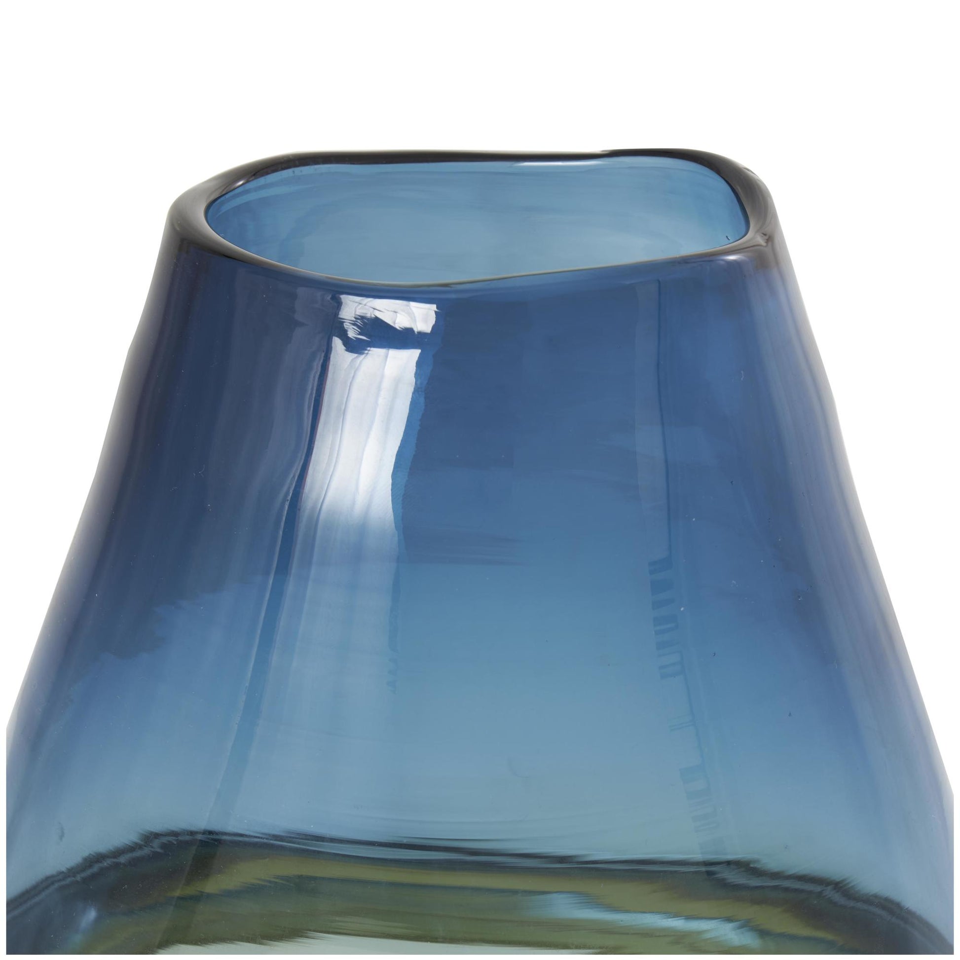 Blue Glass Handmade Ombre Decorative Vase with Yellow Base