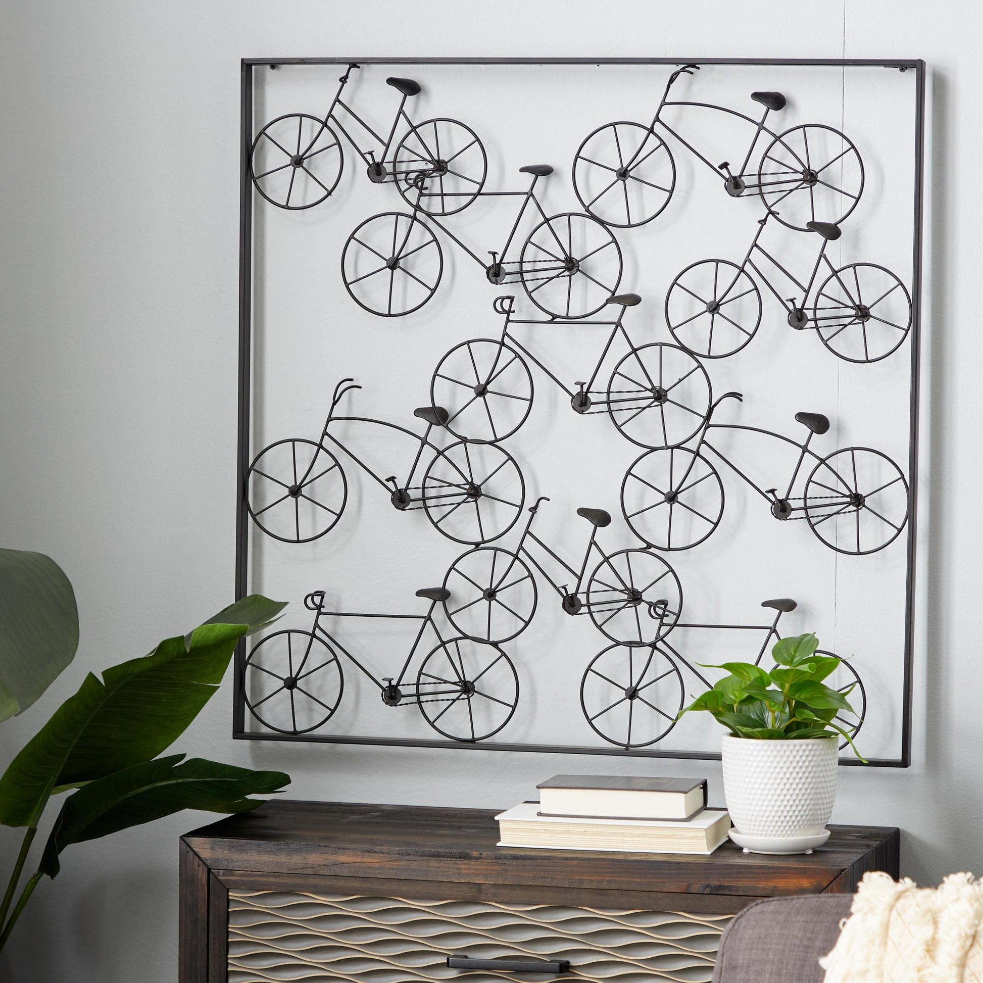 Bike Black Metal Stacked Home Wall Decor with Black Frame