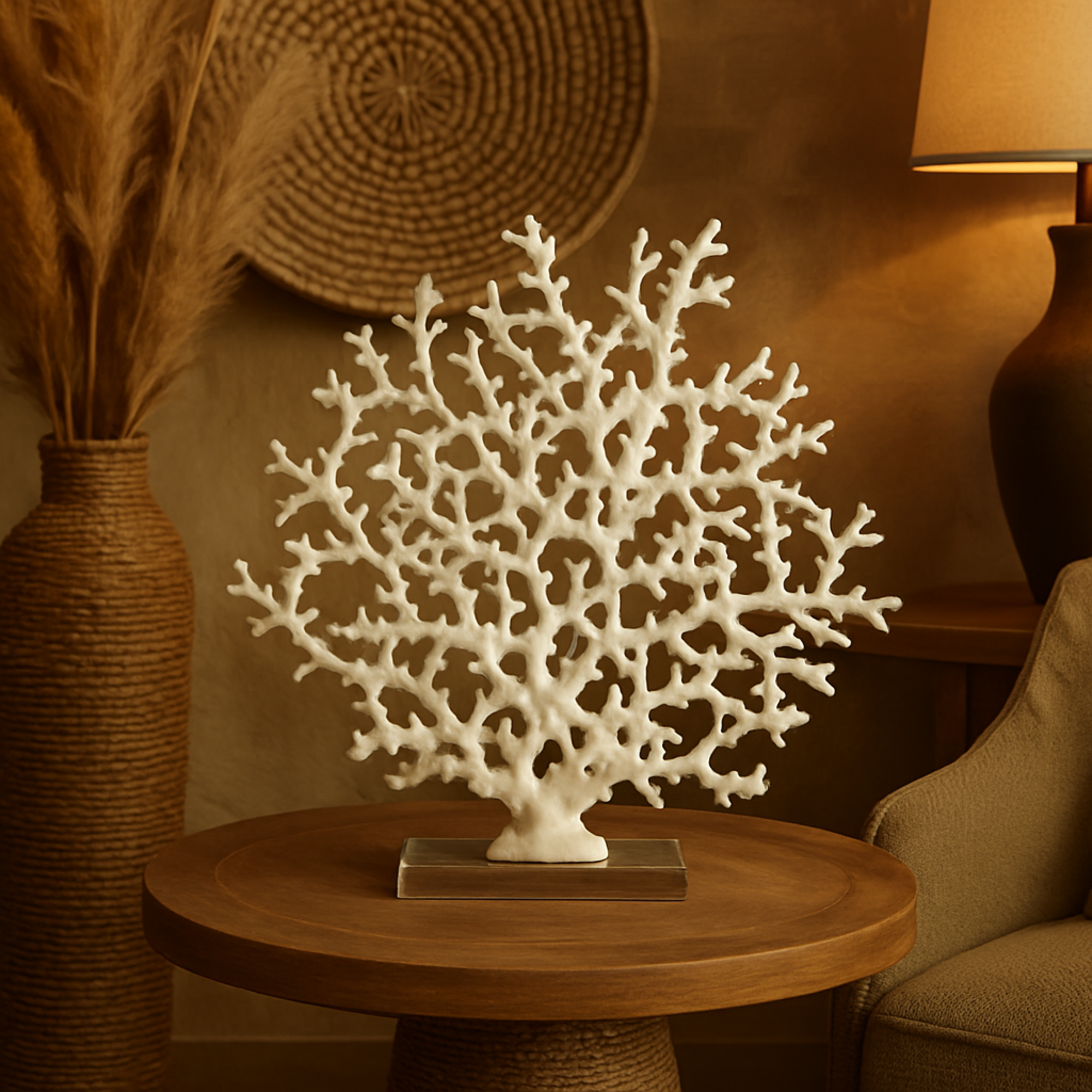 Coral Resin Decorative Sculpture with Clear Resin Base
