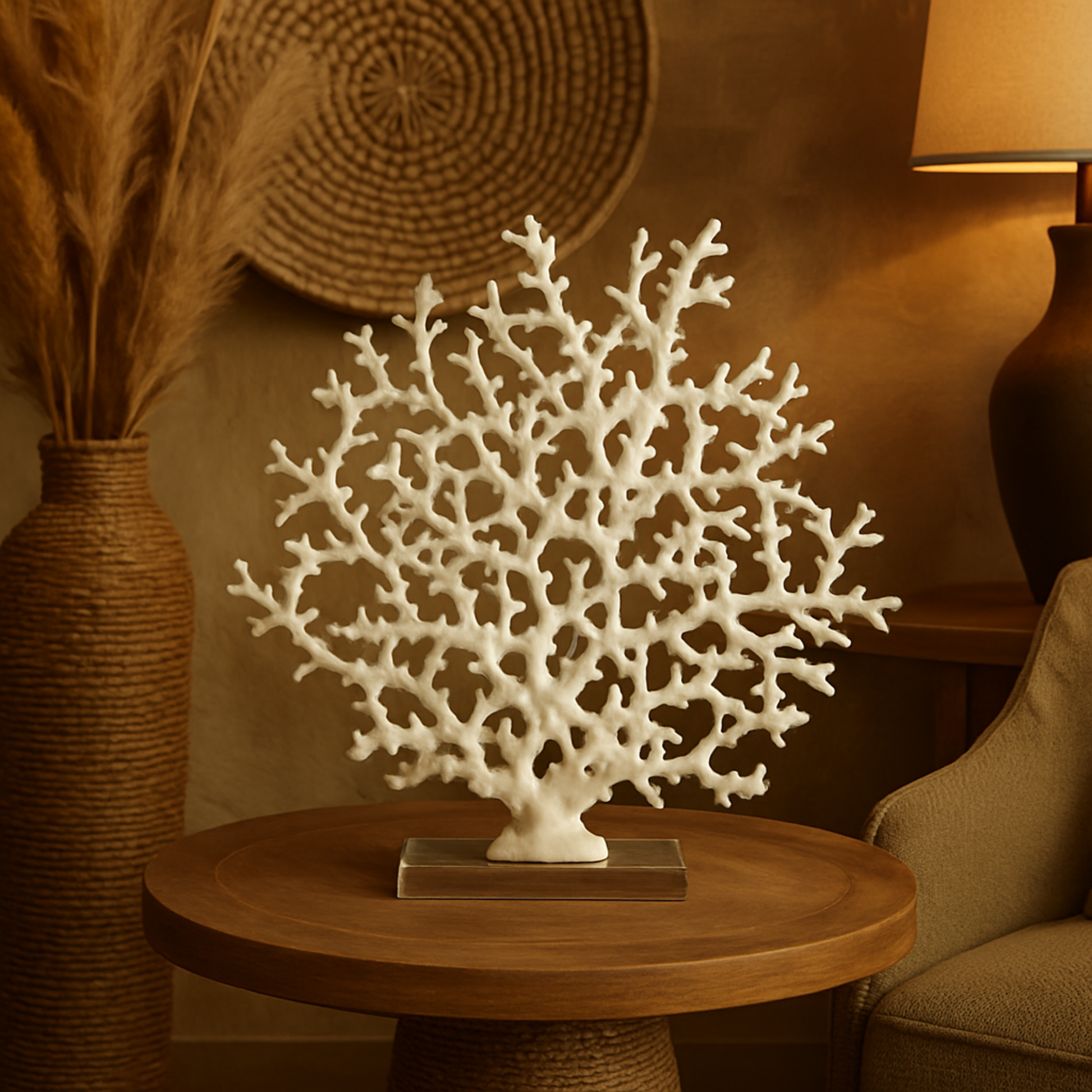 Coral Resin Decorative Sculpture with Clear Resin Base