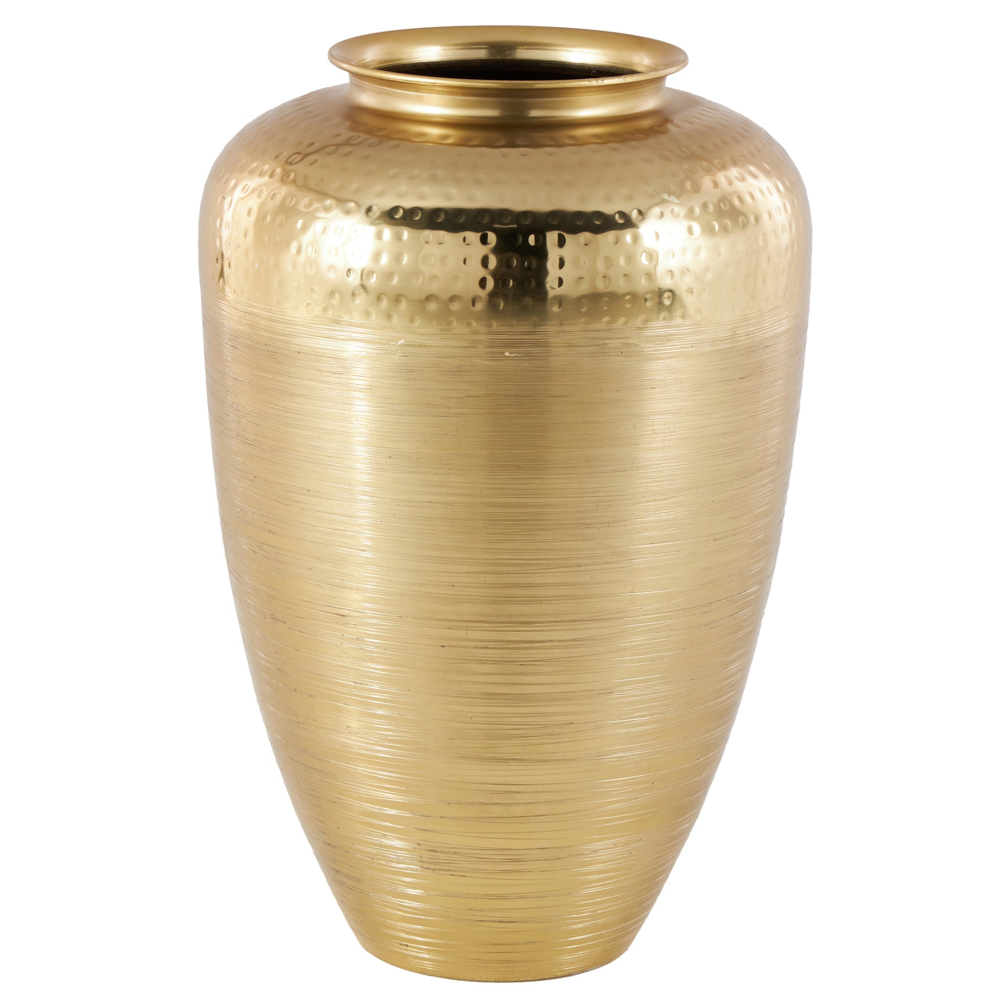 Gold Aluminum Metal Brushed Decorative Vase with Hammered Top