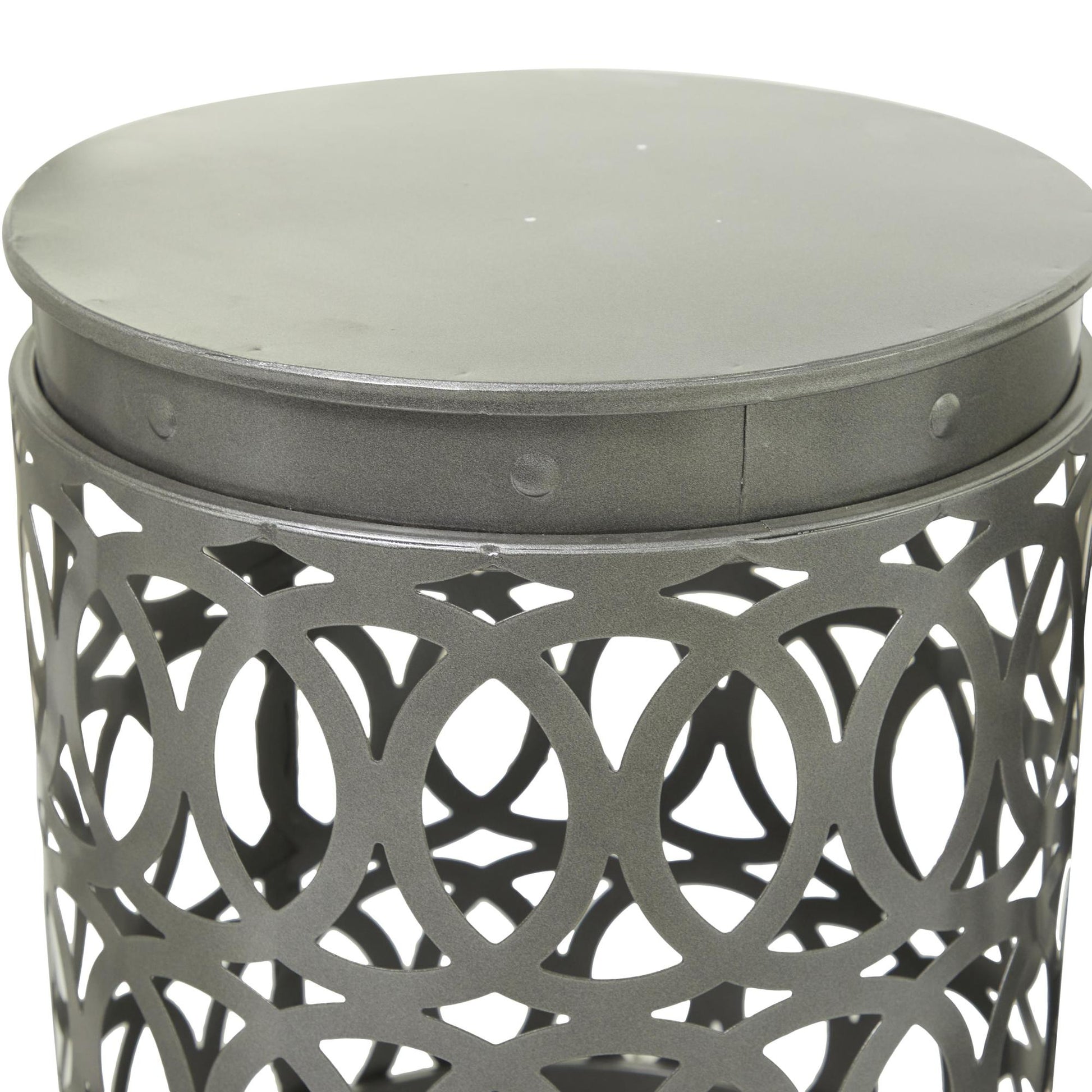 Set of 3 Metal Indoor Outdoor Nesting Side End Accent Table with Carved Trellis Design Set of 3 22", 18", 15"H
