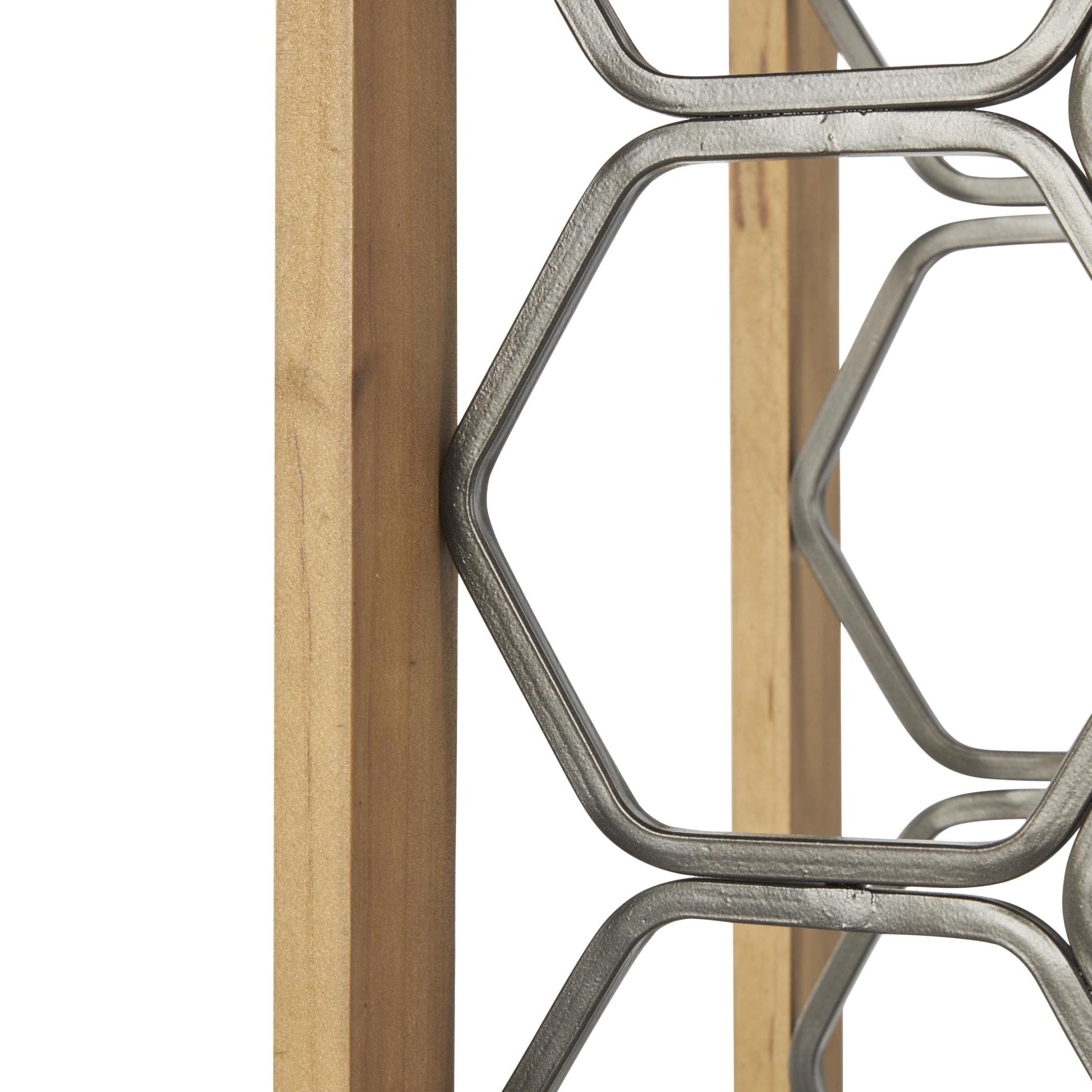 Brown Wood Tall Wine Rack with Gray Metal Curved Teardrop Holders