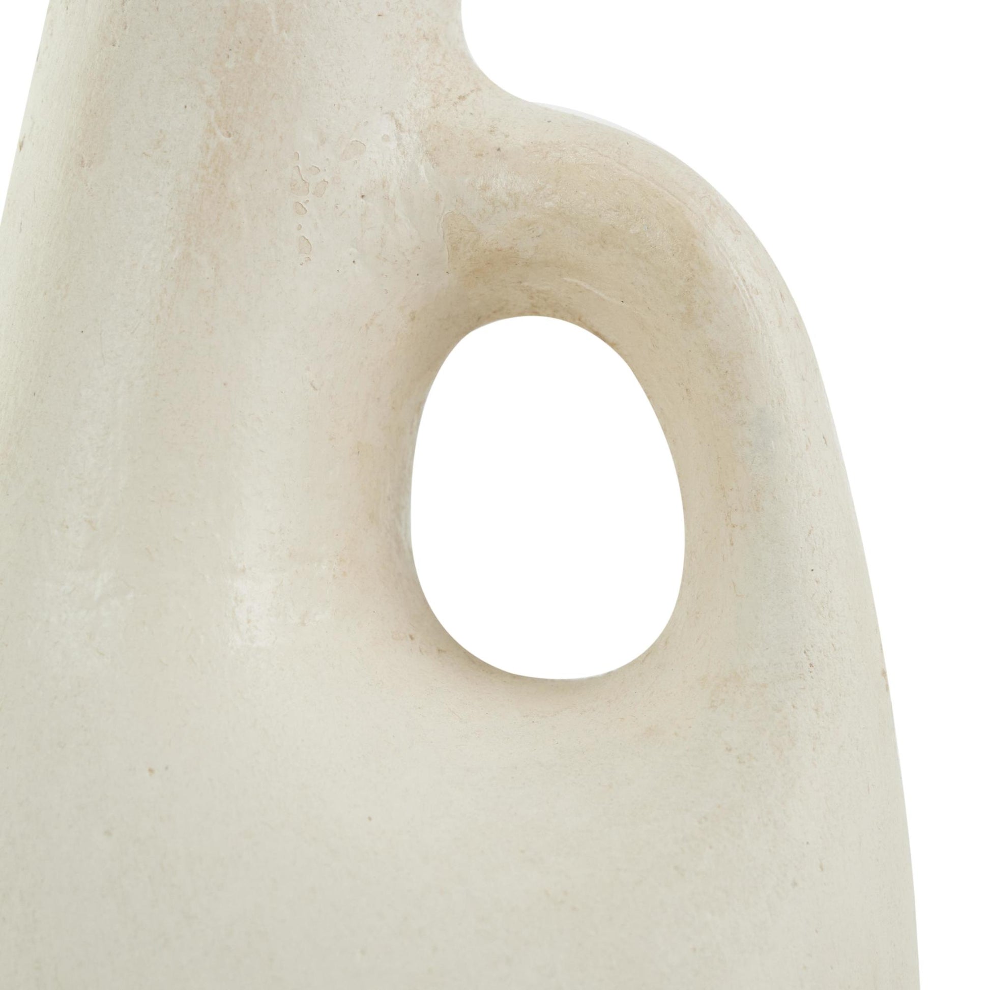 Abstract Beige Paper Mache Curved Decorative Vase with Handle