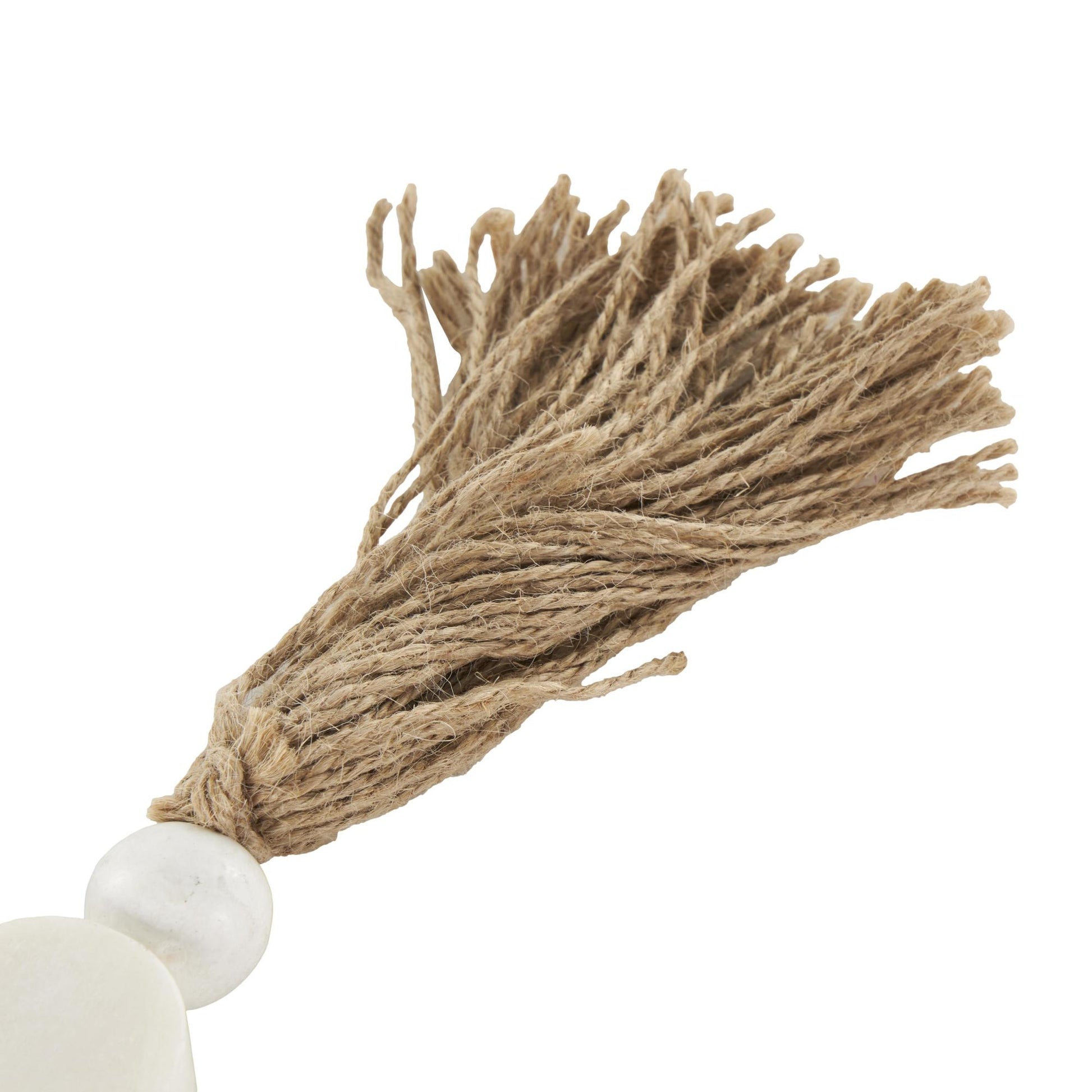 White Marble Handmade Round Extra Long Orb Beaded Garland with Tassel with Knotted Brown Jute