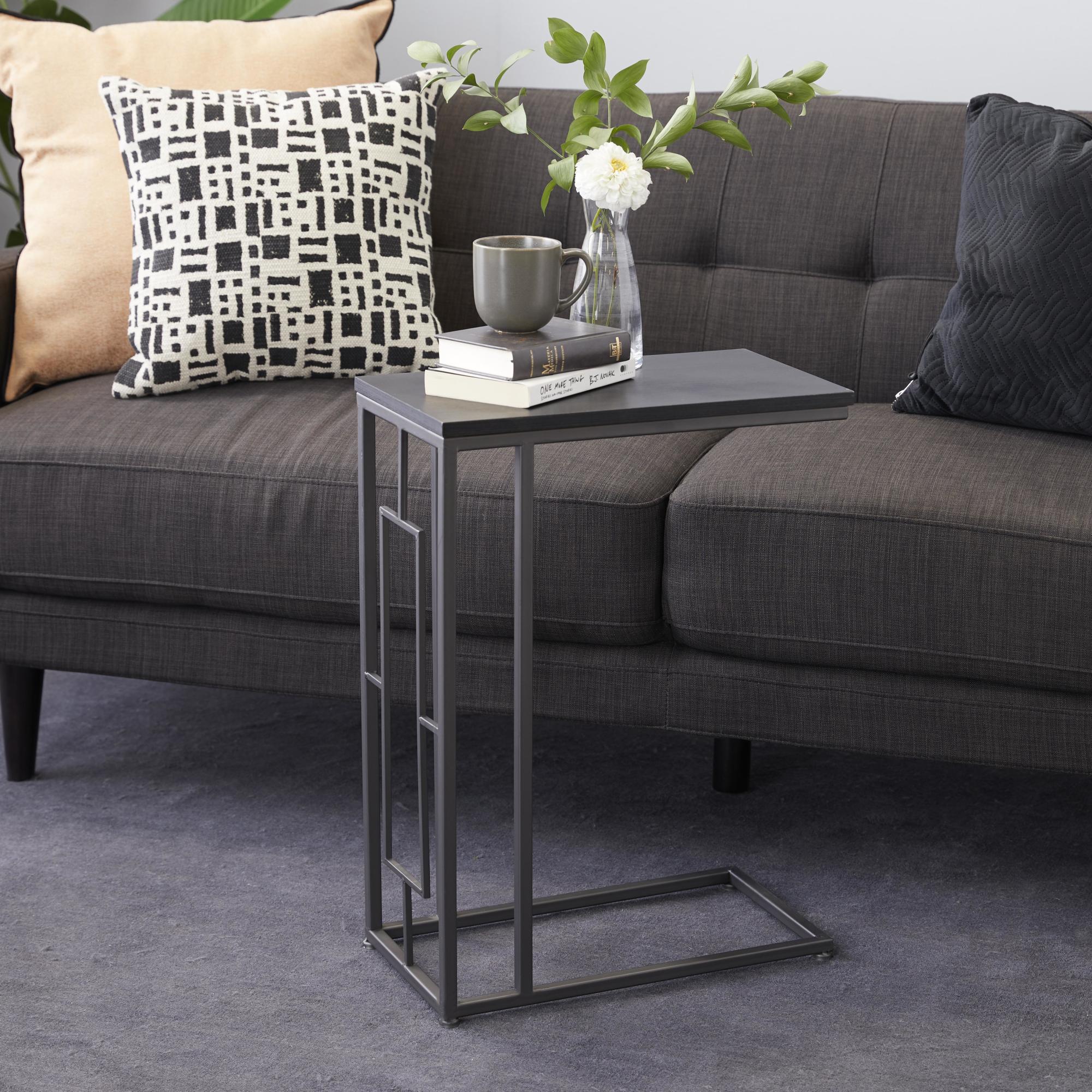 Metal C-Shaped Side End Accent Table with Black Metal Base