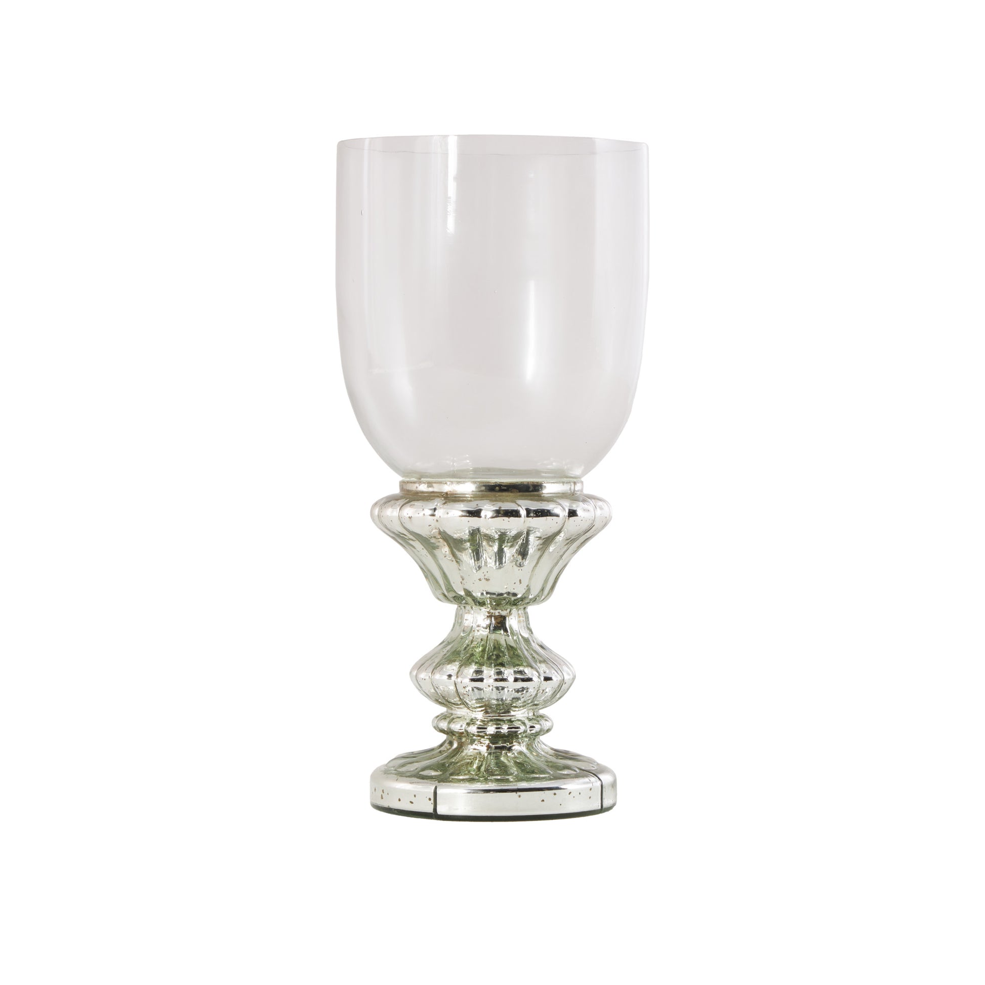 Silver Glass Handmade Turned Style Pillar Room Hurricane Lamp with Faux Mercury Glass Finish