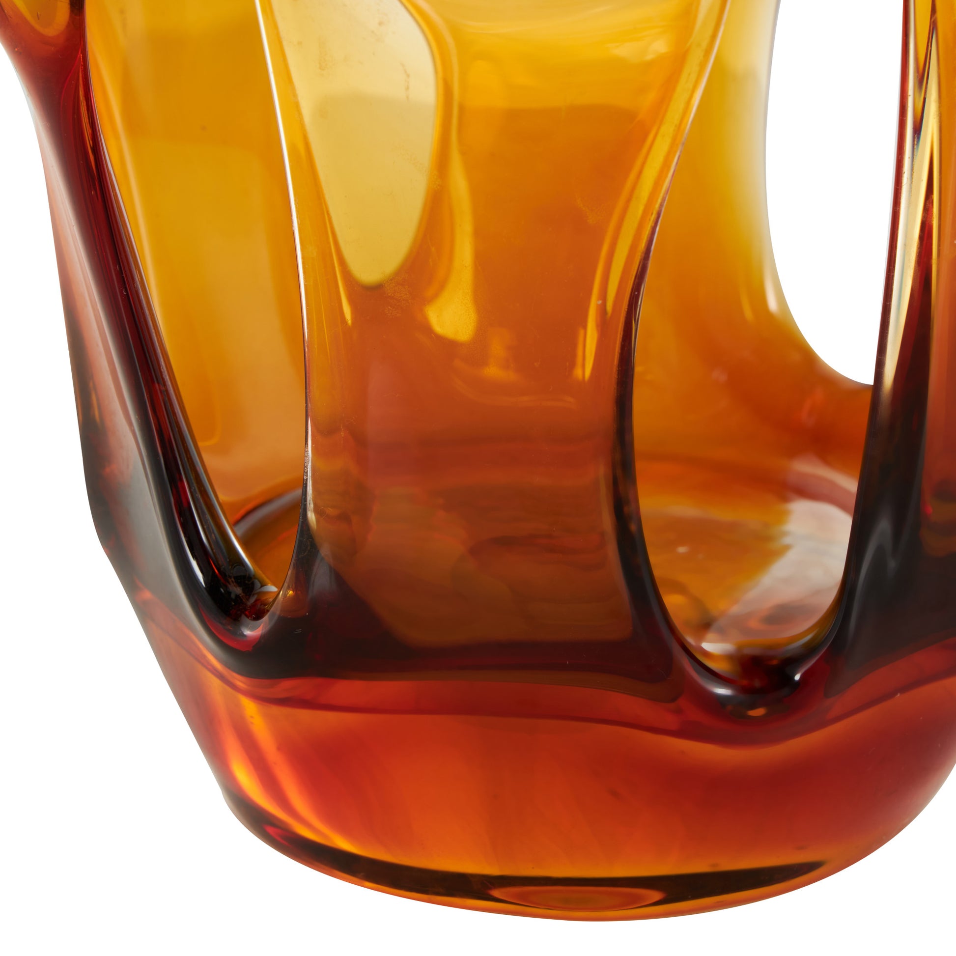Abstract Orange Glass Ombre Decorative Vase with Wavy Oval Cutouts
