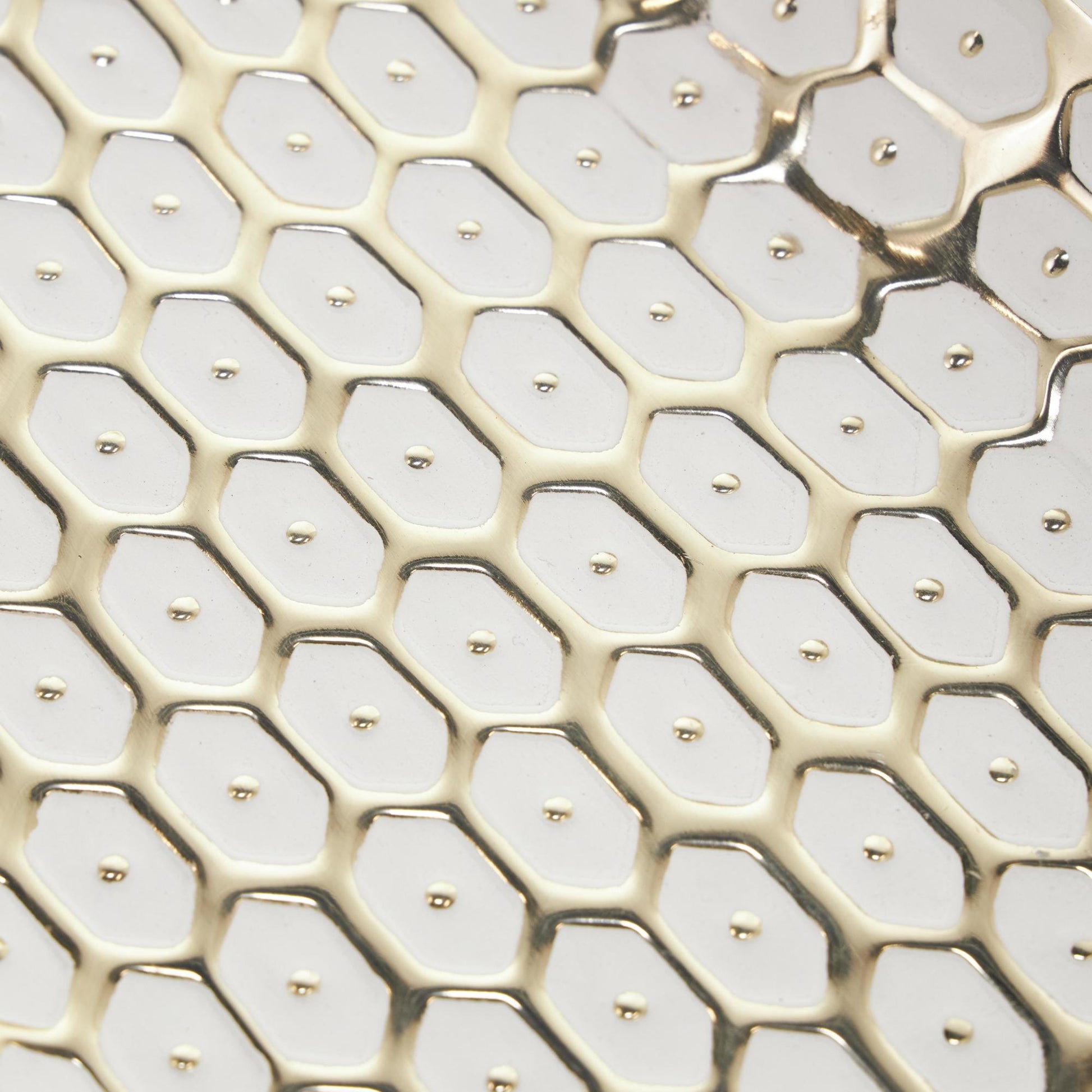 Set of 2 Geometric Gold Metal Geometric Dot Living Room Decor Tray with White Accents
