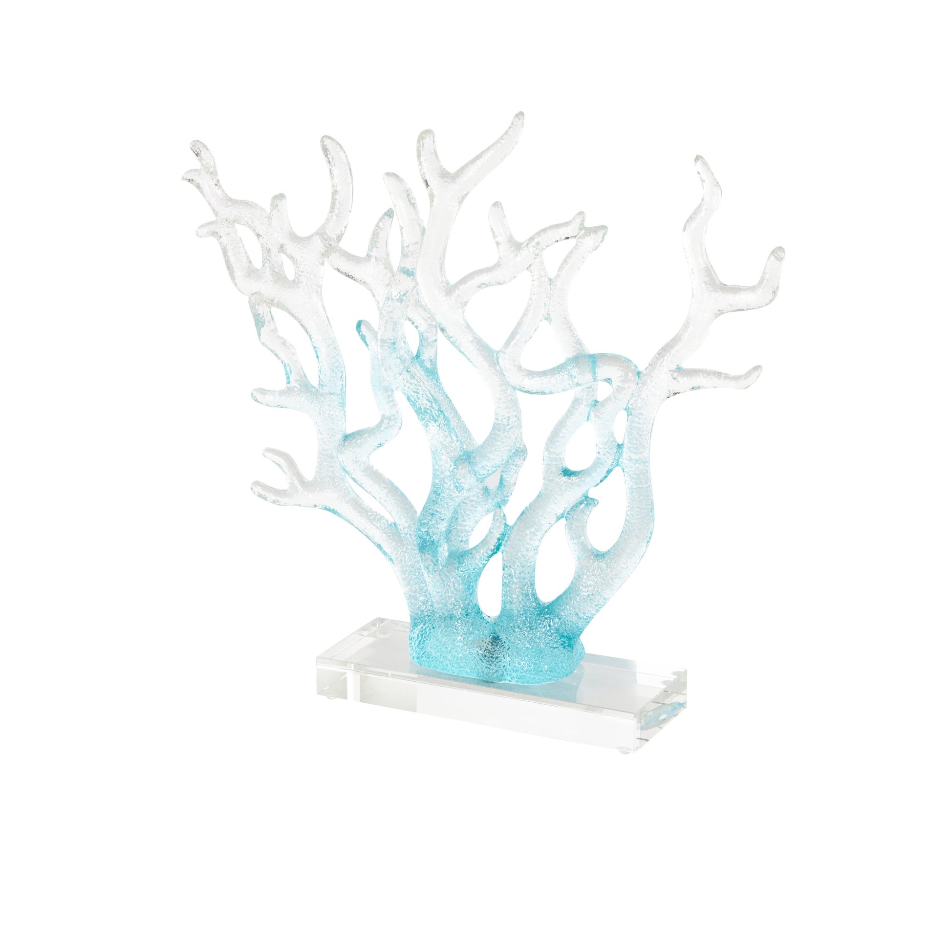 Coral Blue Glass Ombre Decorative Sculpture with Clear Rectangle Base