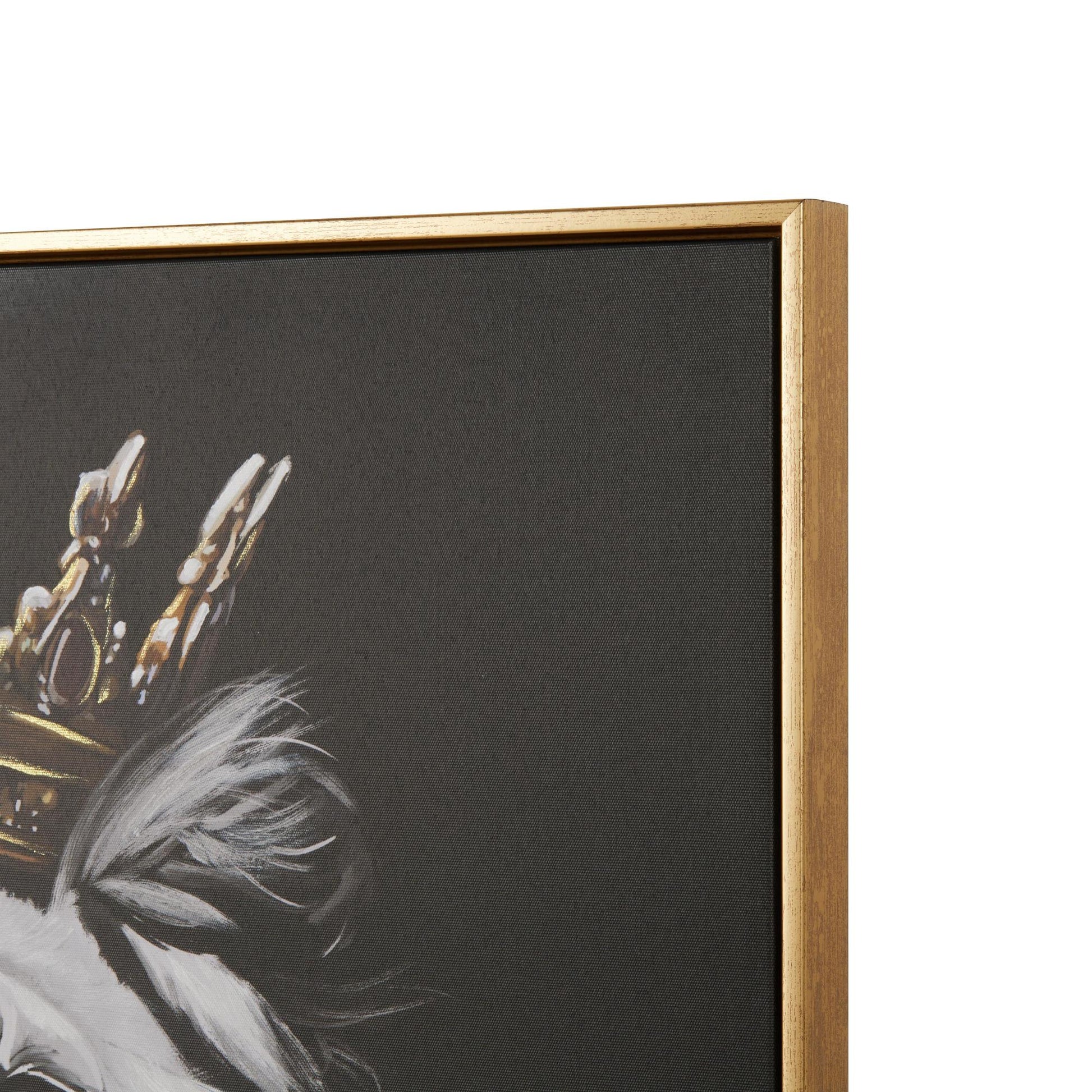 Lion Black Canvas Shaded Living Room Framed Wall Art with Gold Jeweled Crown